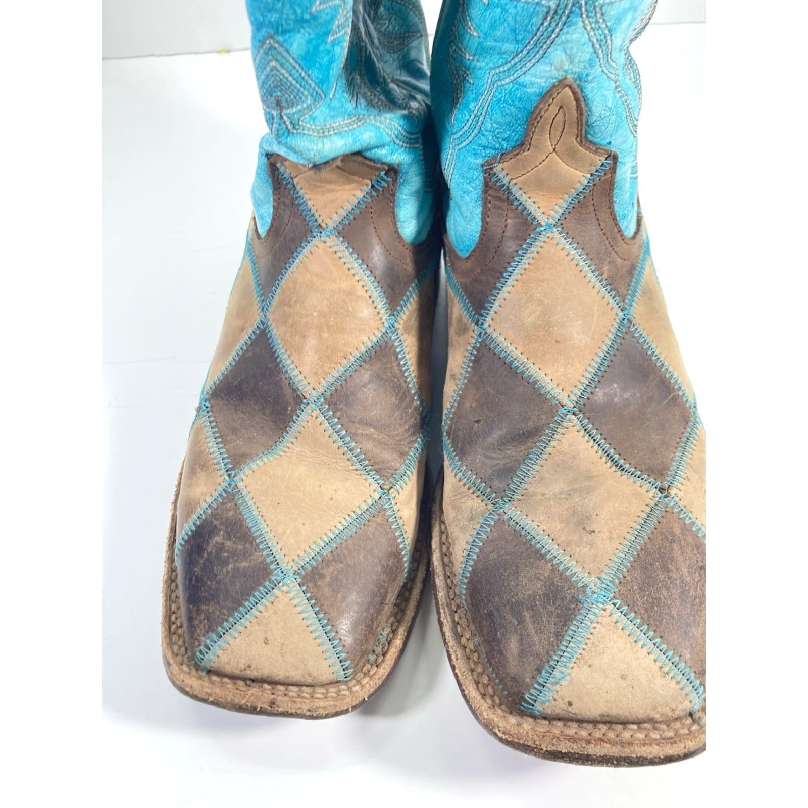 Andersson Bell Anderson Beane HP Horsepower Boots Women Size 6 Turquois Patchwork Square Toe Western Leather Mid-Calf Block Heel Size US 6 / IT 36 - 3 Thumbnail