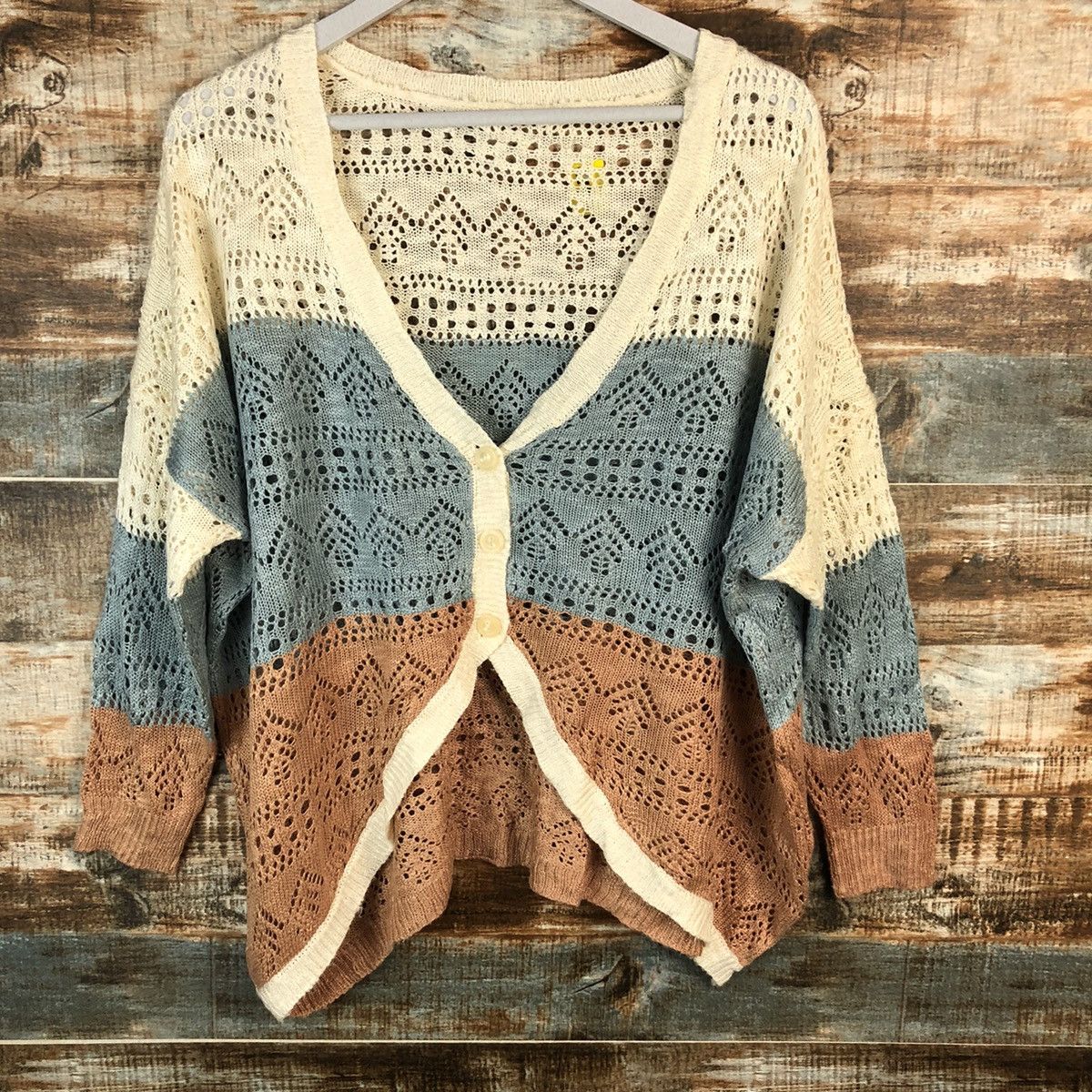 Japanese Brand Japan vintage crochet meshnet Cardigan Knitwear #A1486 Size M / US 6-8 / IT 42-44 - 3 Thumbnail