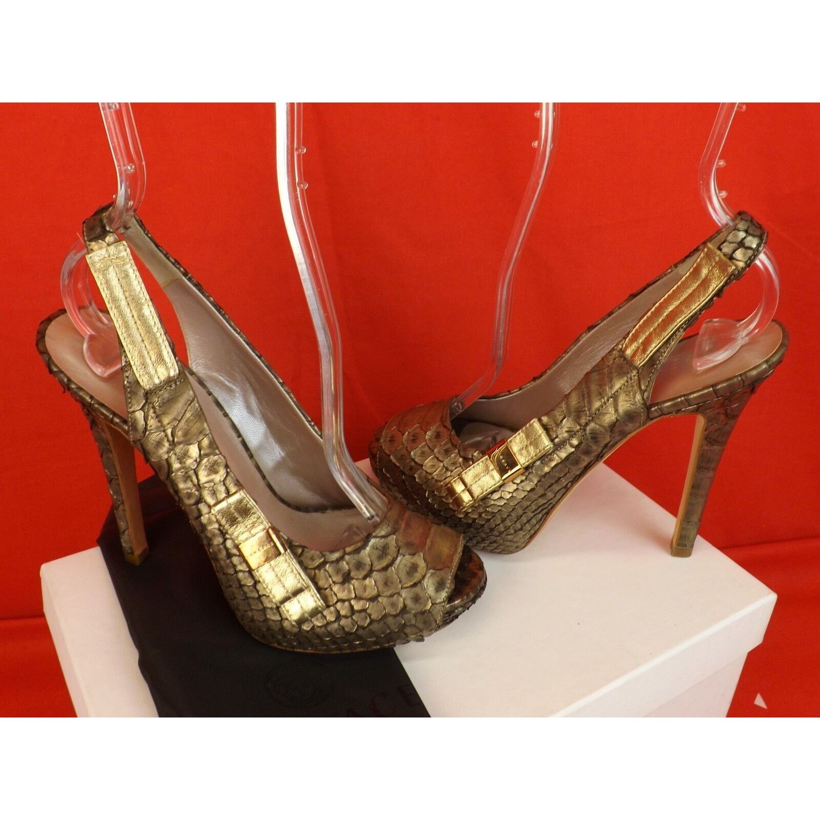 Versace BRONZE PYTHON PEEP TOE BOW LOGO PLATFORM SANDALS PUMPS 37 Size US 7 / IT 37 - 6 Thumbnail