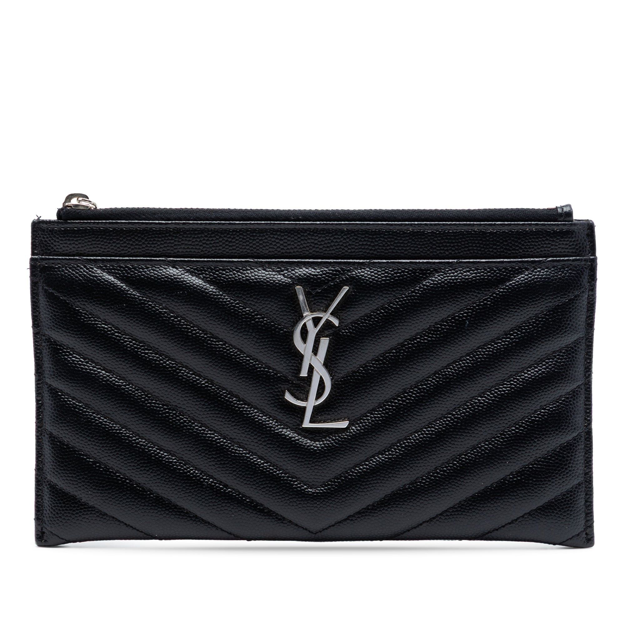 Saint Laurent Paris Grain De Poudre Chevron Monogram Bill Pouch Size ONE SIZE - 1 Thumbnail