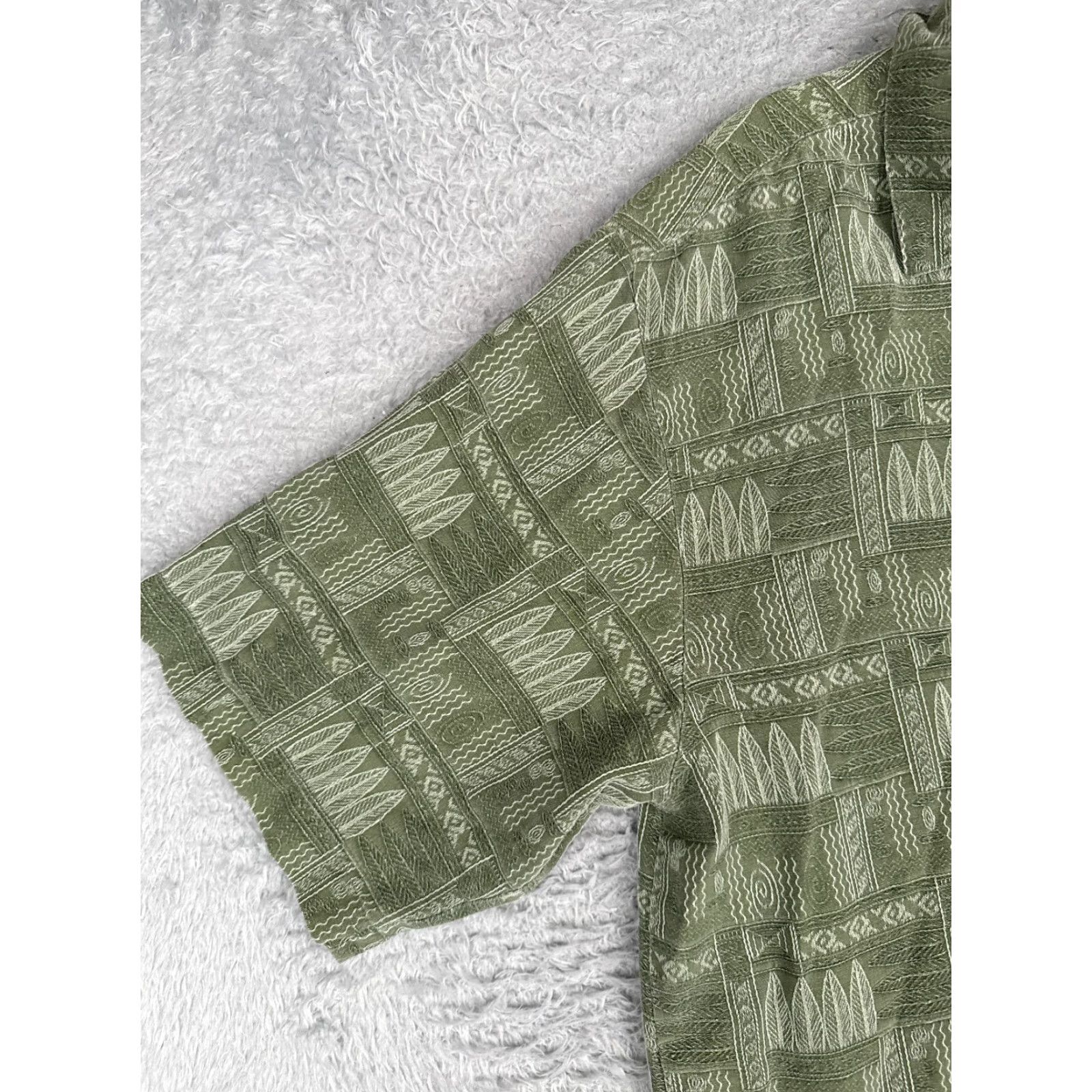 Vintage Seven Palm Shirt Men Small Green Surfboard Geometric Hawaiian Up 100% Silk Size US S / EU 44-46 / 1 - 3 Thumbnail