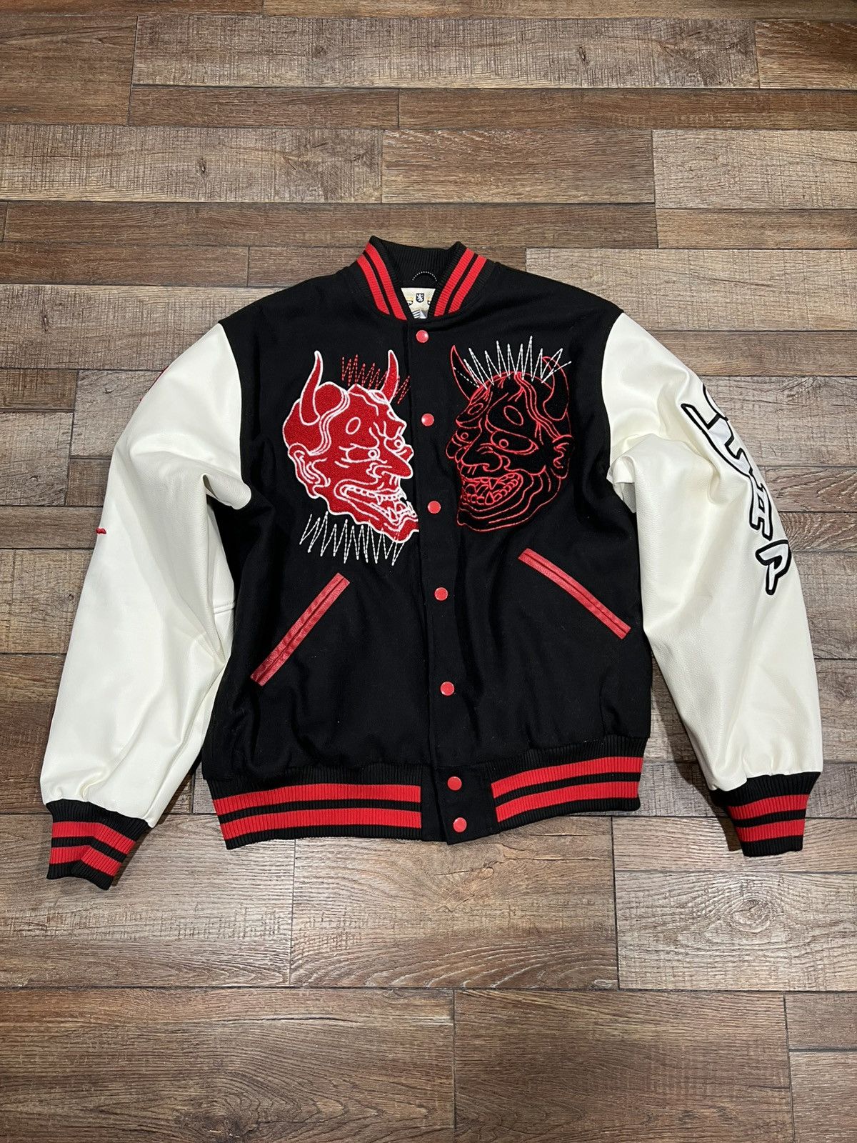 Smoke Rise Smoke Rise Oni Demon Varsity Jacket Black/Red/Cream Size US XL / EU 56 / 4 - 1 Thumbnail