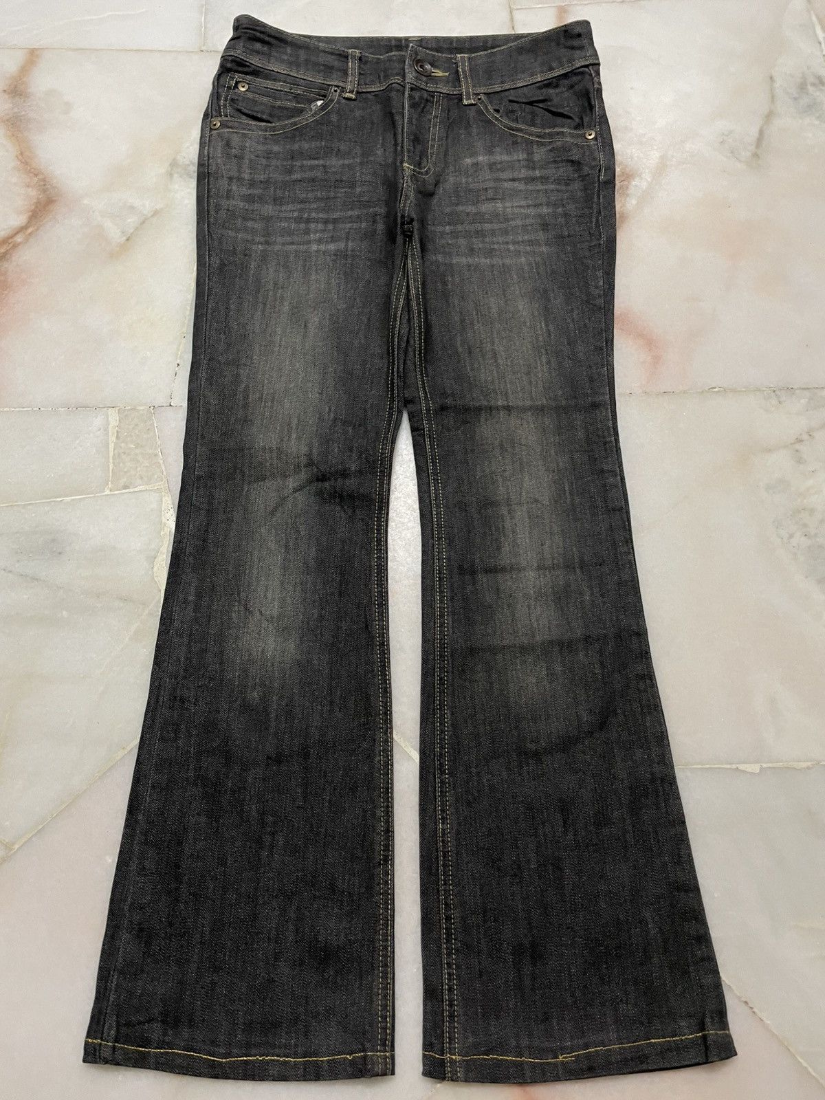 Vintage 💥Flared💥Japanese Sand Washed Bootcut Jeans Streetwear Style Size 28" / US 6 / IT 42 - 1 Thumbnail