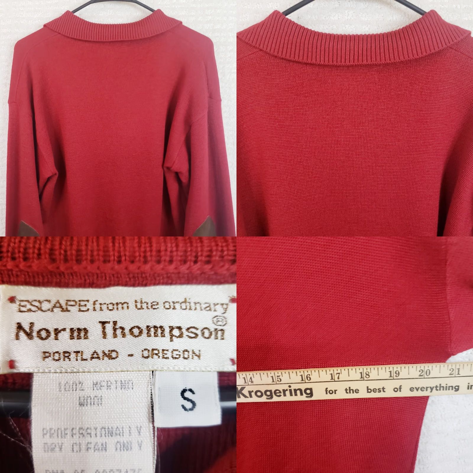 Jim Thompson Norm Thompson Merino Wool Sweater Men's S Red Pullover Collared Elbow Pads Shirt Crewneck? Size US S / EU 44-46 / 1 - 8 Thumbnail