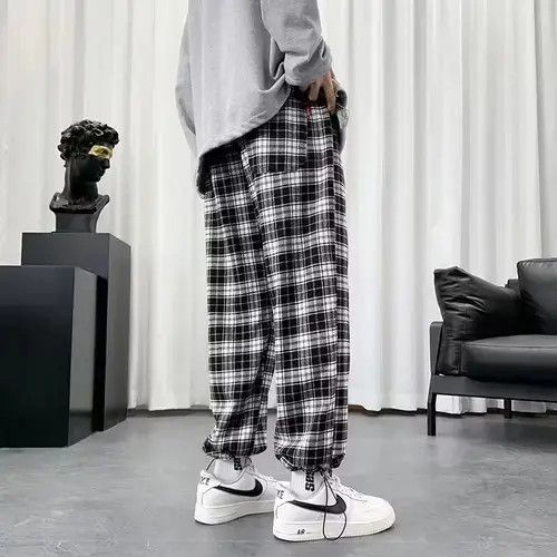Lightweight Plaid Pants Men Hip Hop Oversized Casual Pants