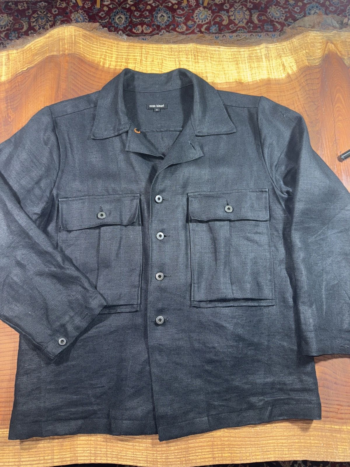 Evan Kinori Evan Kinori Linen Bellow Pocket Jacket (Black) | Grailed