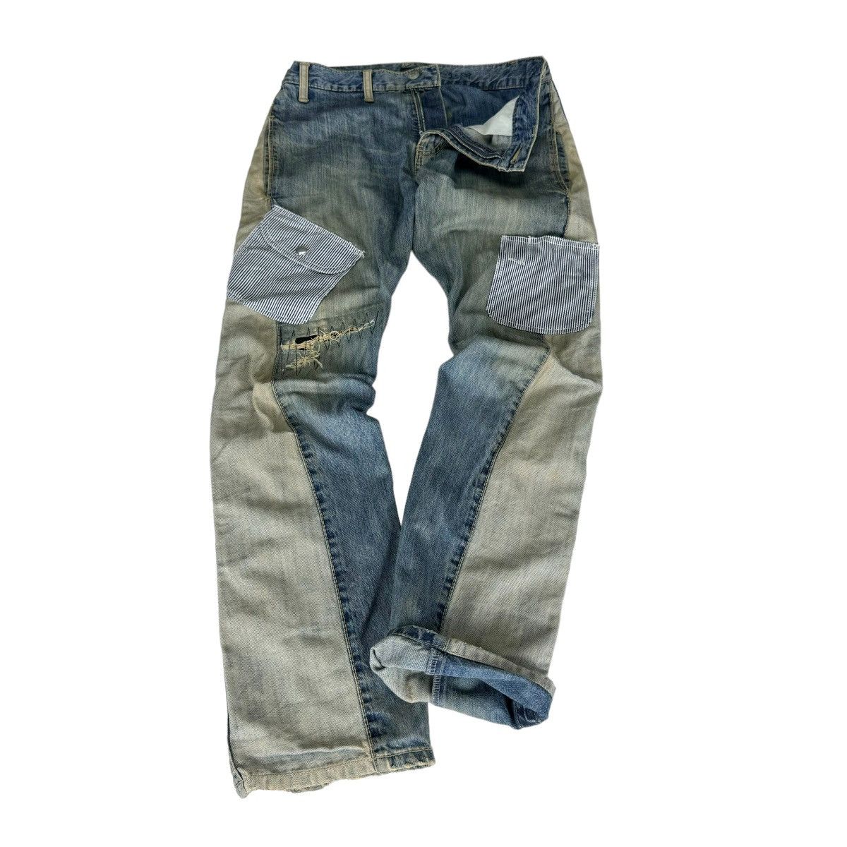 Japanese Brand ☀️LUCY Denim Two Tone Colour Patchwork Jeans Size US 33 - 1 Thumbnail