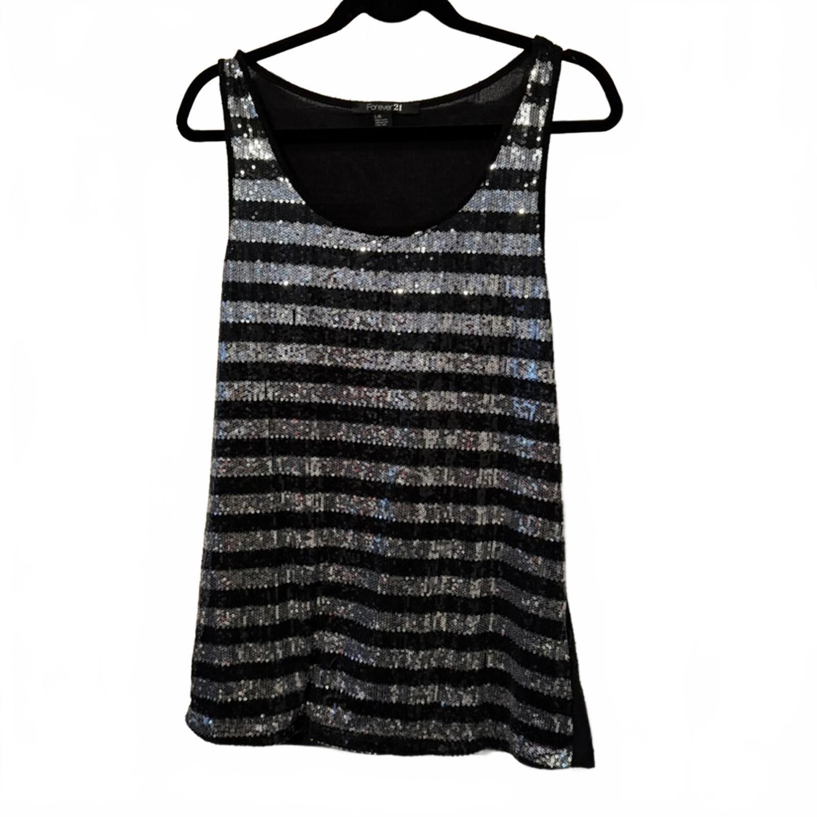 Forever 21 Forever 21 Black and Gray Striped Sequin Tank Top Large Size L / US 10 / IT 46 - 4 Thumbnail
