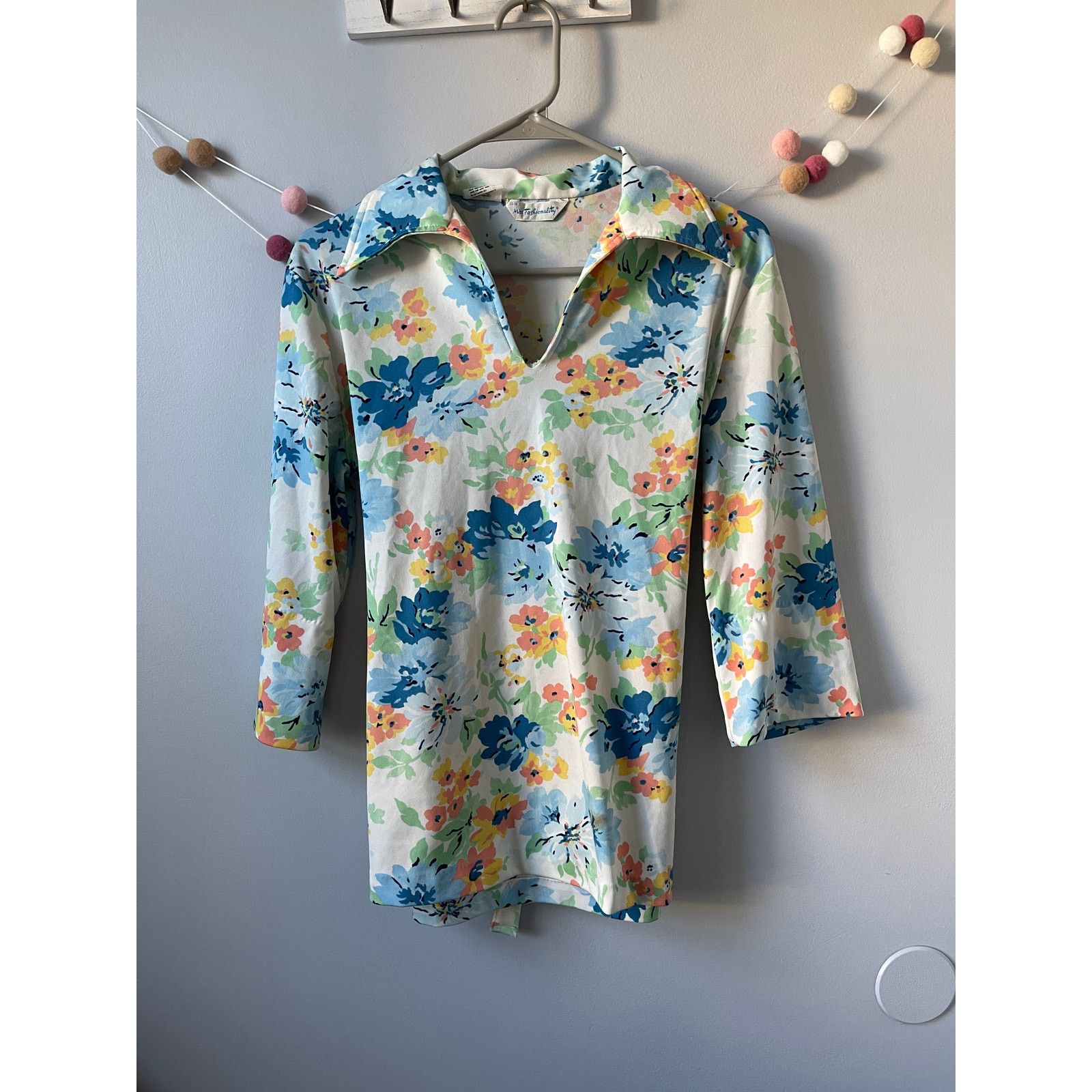 Vintage Miss Fashionality 1970 Floral Collared Blouse Womens Top Size L / US 10 / IT 46 - 1 Thumbnail