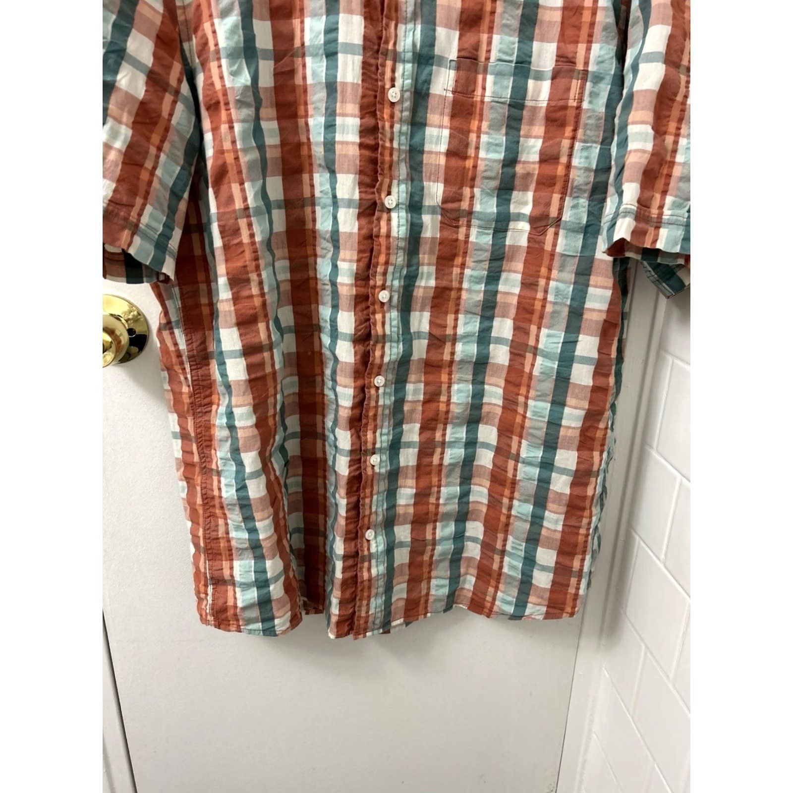 Vintage LL Bean Organic Cotton Shirt Mens Large Orange Plaid Button-Down S/S 510607 Size US L / EU 52-54 / 3 - 3 Thumbnail