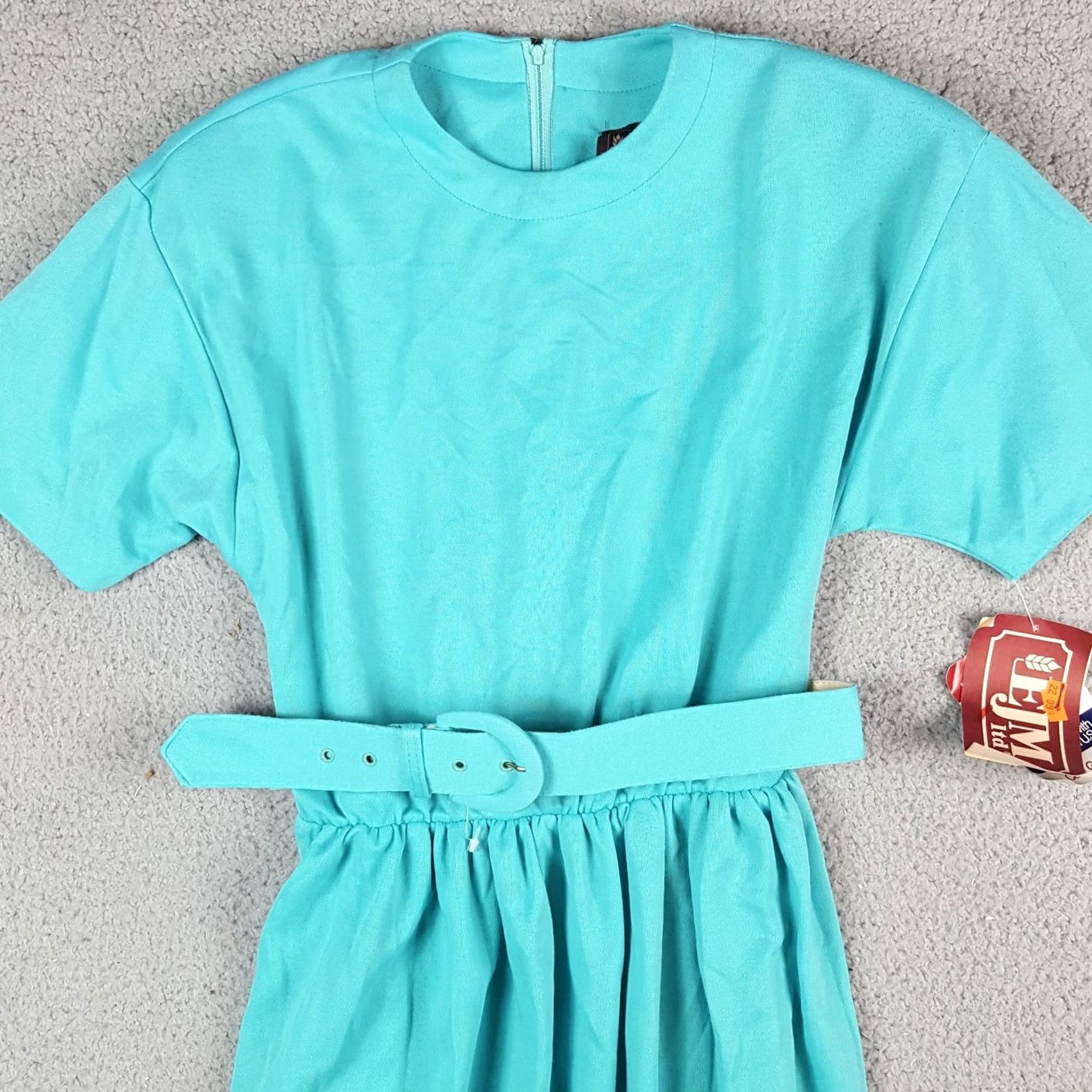 Vintage VINTAGE 80s Belted Turquoise Short Sleeve Women's Size 6 Long Maxi Dress Blue Size 28" / US 6 / IT 42 - 2 Thumbnail