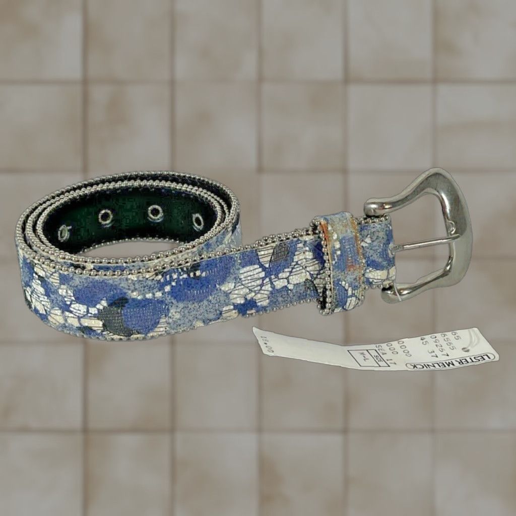 Vintage VINTAGE The Leather Shop Belt M-L Silver Blue  display picture 3