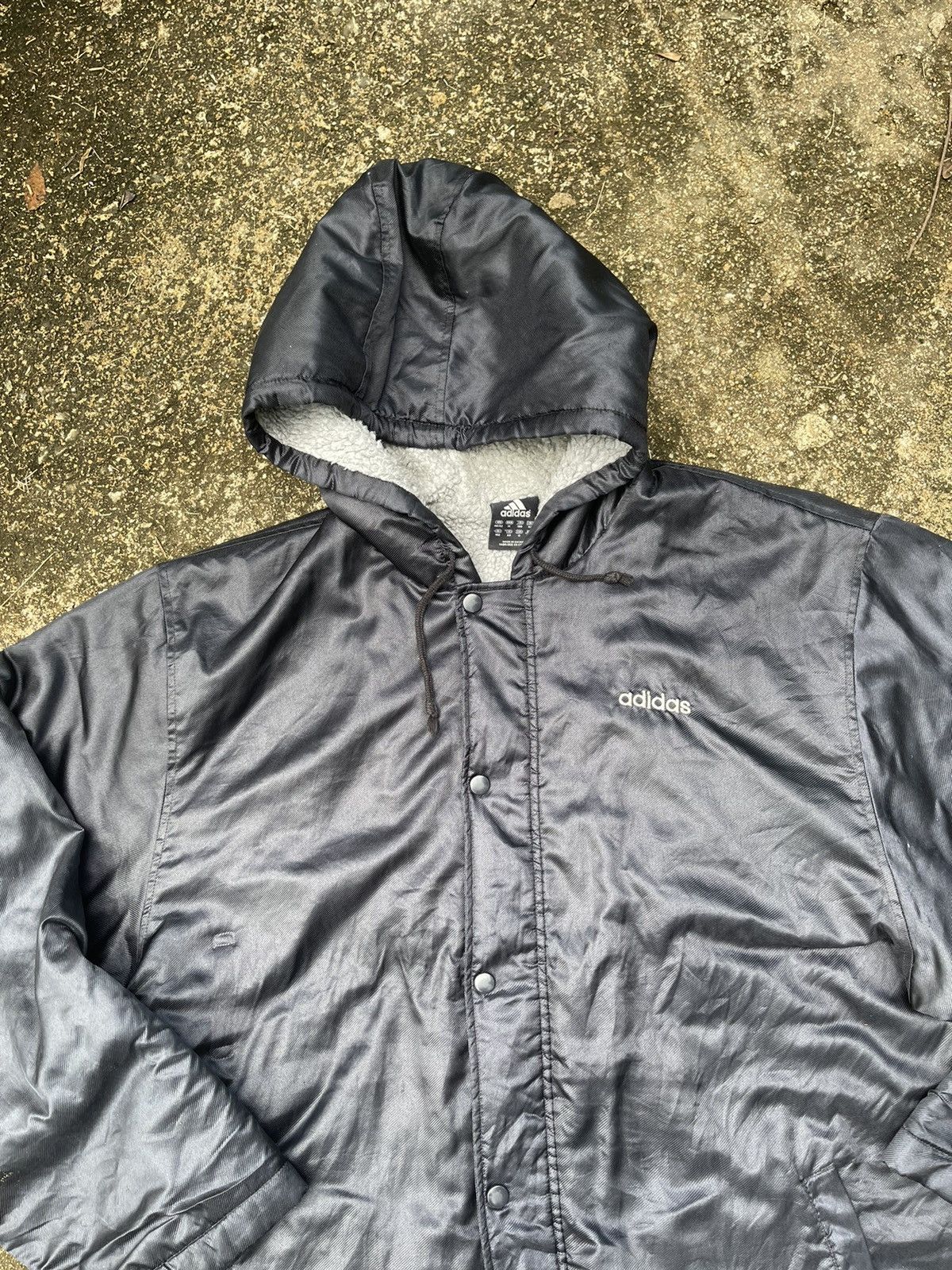 Adidas Vintage Adidas Long Hooded Fleece-Lined Coat (Black) Size US M / EU 48-50 / 2 - 8 Thumbnail
