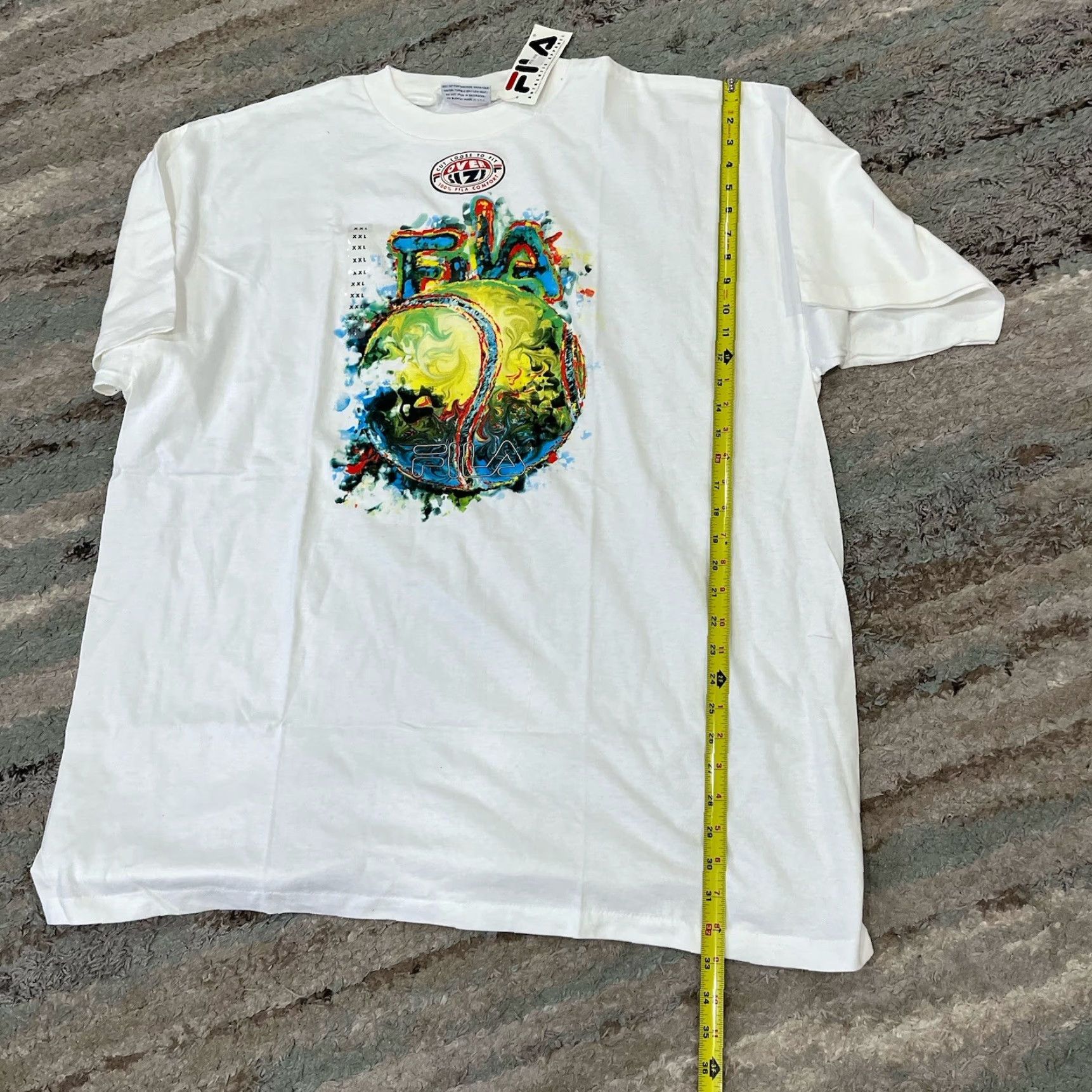 Fila VINTAGE FILA T-Shirt 2XL White Mens Crew Neck Short Sleeve Graphic Print FLA Balls-O-Fire 90s Sports USA Size US XXL / EU 58 / 5 - 5 Thumbnail