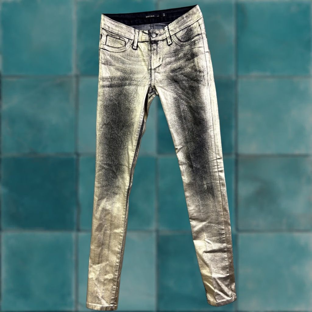 Vintage Hidden Jeans Gold Metallic Skinny Jeans Juniors 5/29 Womens Slim Mid Rise 29x29 Stretch Denim Size 27" / US 4 / IT 40 - 1 Thumbnail