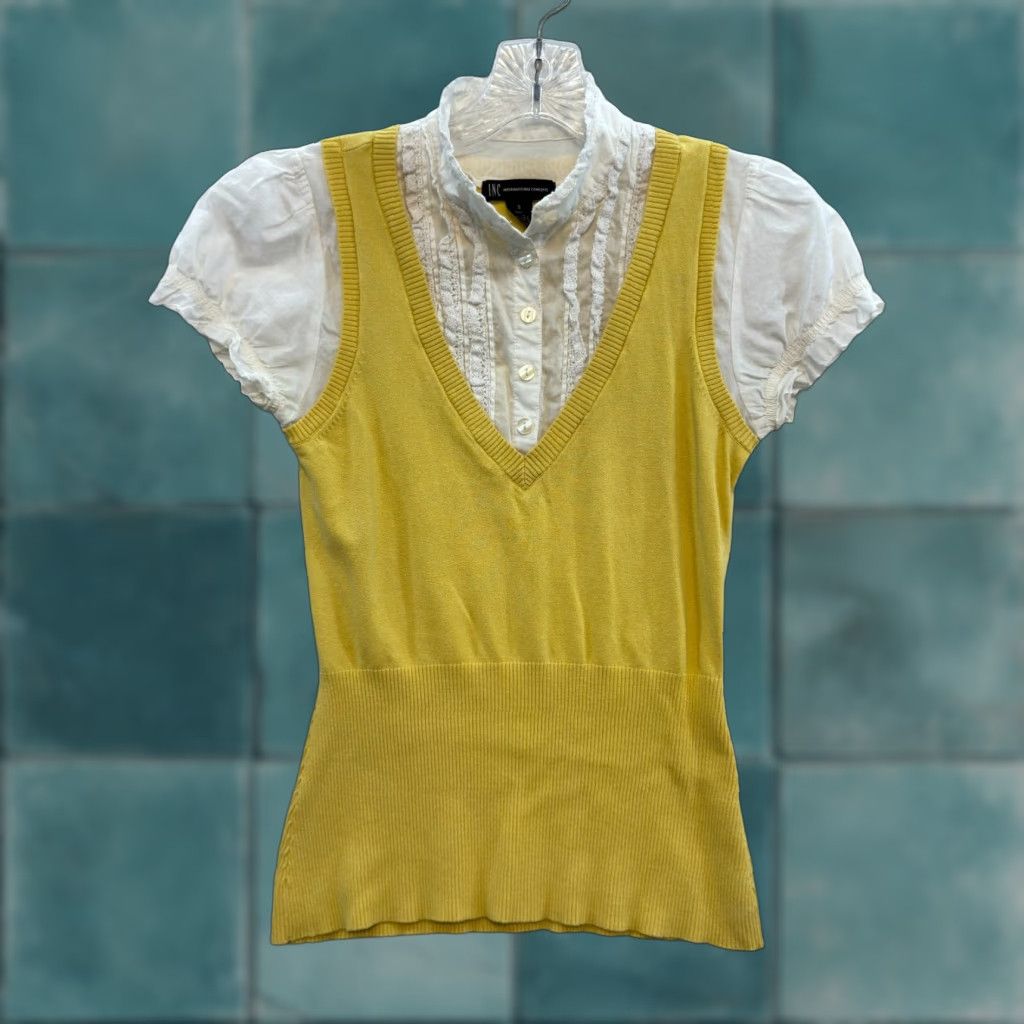 Vintage VINTAGE INC International Concepts Y2K Top Blouse Shirt Small S Yellow Silk Blend Cheesecake Factory Uniform Wear to Work Big Bang Theory Penny Size S / US 4 / IT 40 - 1 Thumbnail