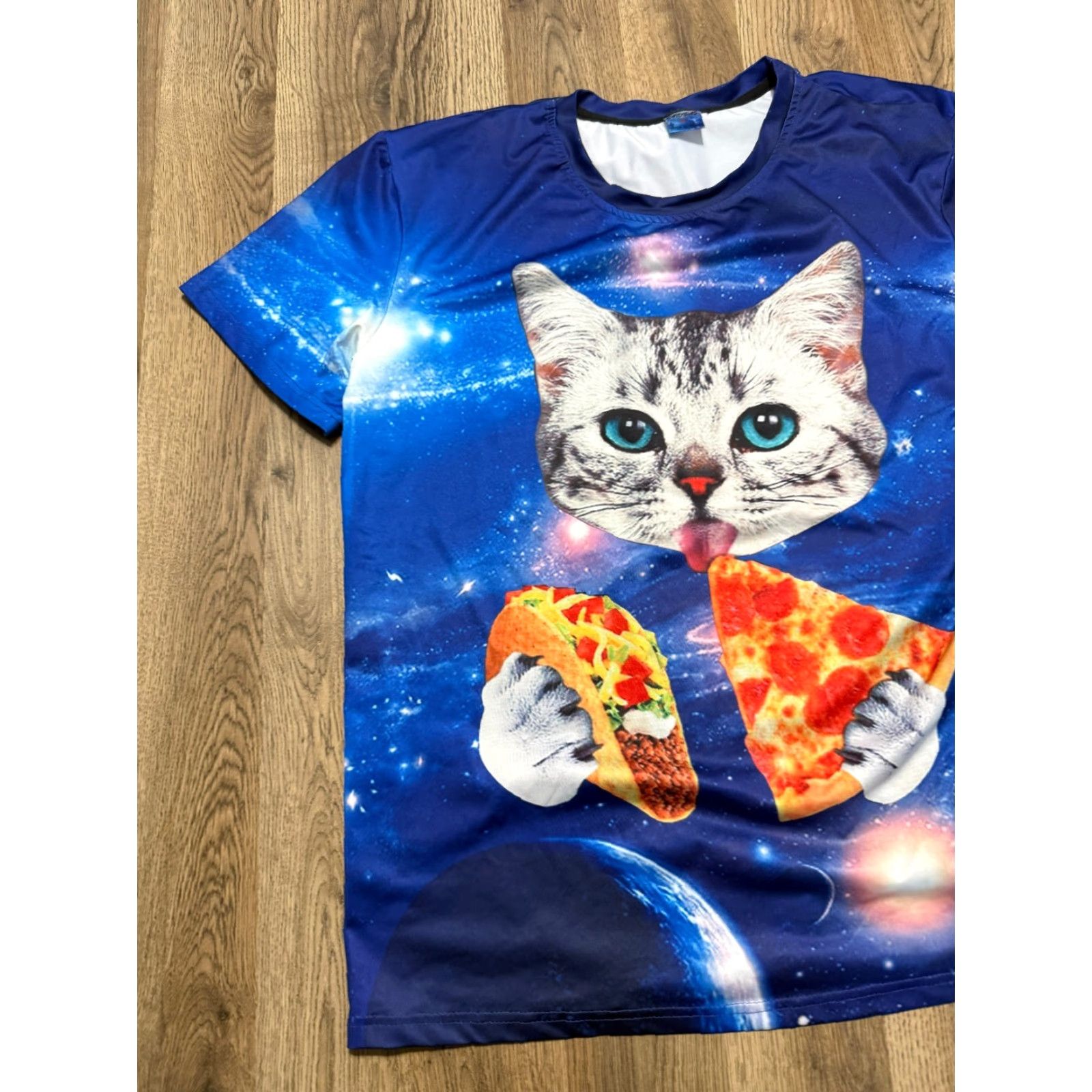 Vintage Ladipas Shirt Mens XL Blue Galaxy Cat and Pizza Print Crewneck Short Sleeve Shirt Mens XL Blue Galaxy Cat and Pizza Print Crewneck Short Sleeve Size US XL / EU 56 / 4 - 4 Thumbnail