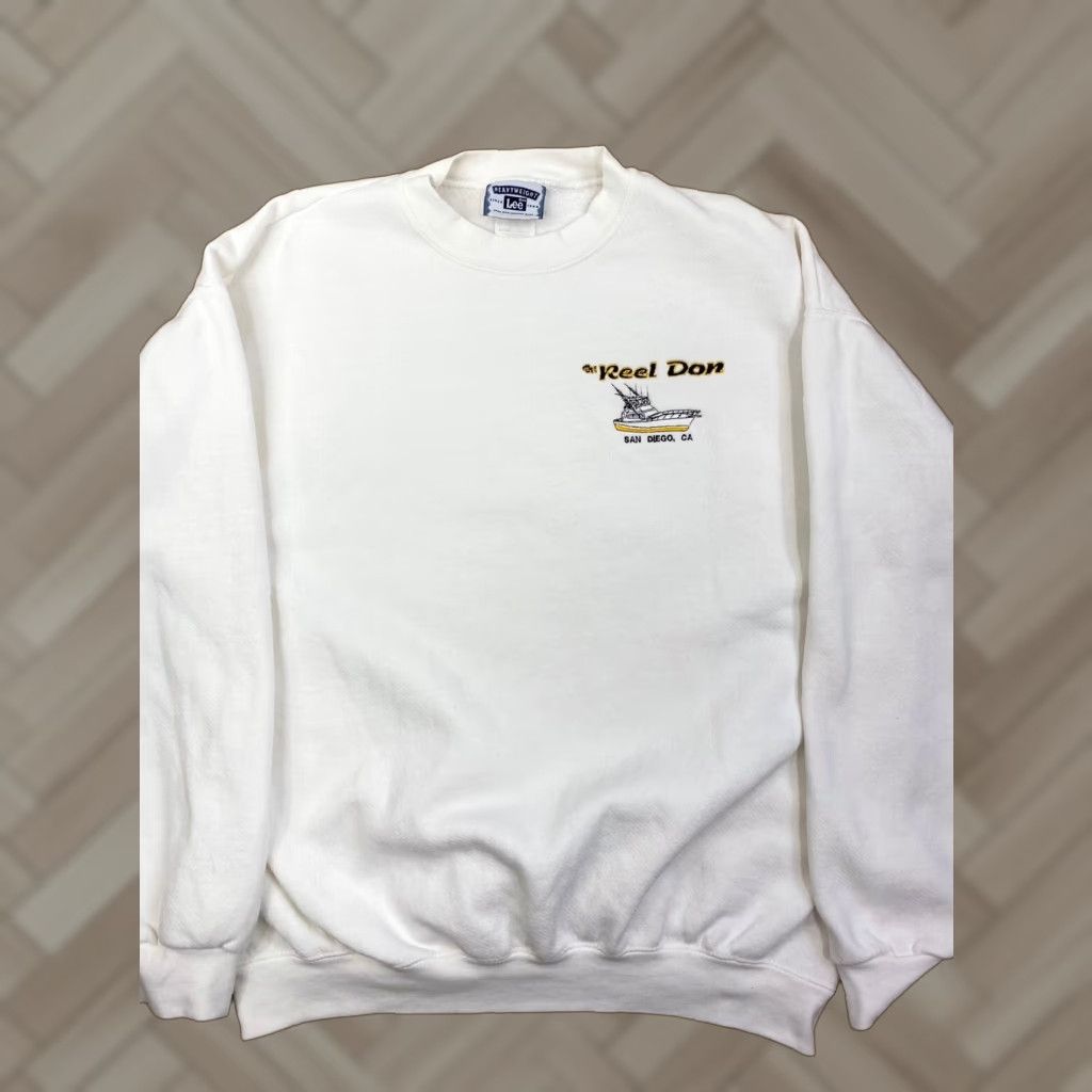 Lee VINTAGE Lee Sweatshirt The Reel Don Fishing Boat Logo Size XL White Mens Size US XL / EU 56 / 4 - 1 Thumbnail