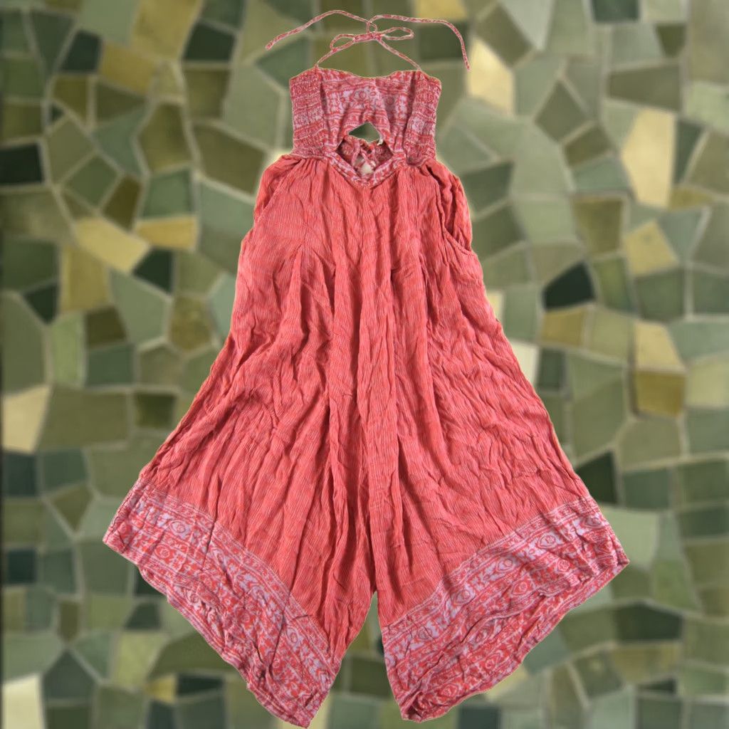 Free People Free People Pink Bali Floral Stripe Rayon Pocket Wide Leg halter Jumpsuit L Womens Size 36" / US 14 / IT 50 - 1 Thumbnail