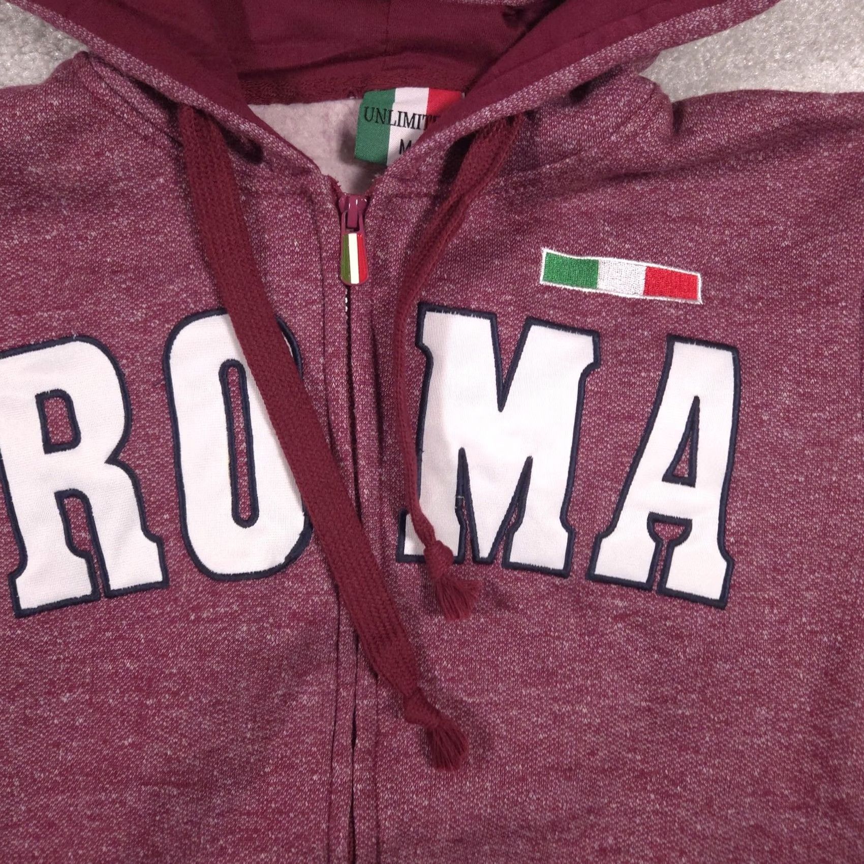 Vintage Unlimited Hoodie Womens M Red Zip Fleece Sweatshirt ROMA Italy Flag Logo Size M / US 6-8 / IT 42-44 - 4 Thumbnail