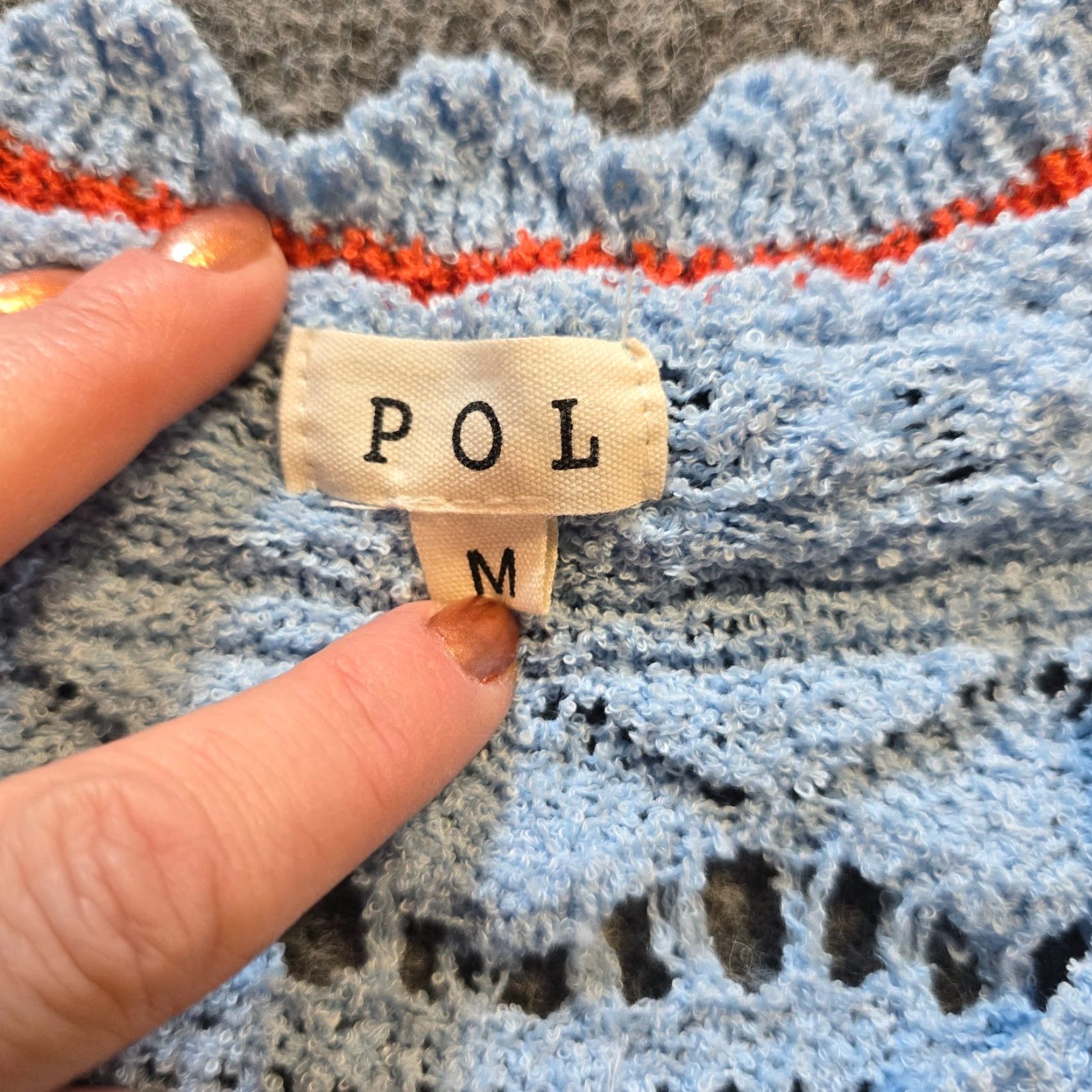 Vintage POL Sweater Womens Size Medium Blue Striped Open Knit Whimsy Casual Pullover Knit Long Sleeve Round Neck Winter Fall Womens Size M / US 6-8 / IT 42-44 - 4 Thumbnail