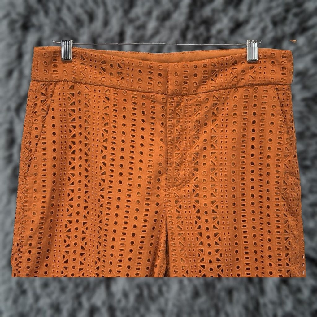 Zara ZARA Pants Women's Large Burnt Orange Embroidered Cutwork Eyelet Wide-Leg Ankle Size 36" / US 14 / IT 50 - 1 Thumbnail