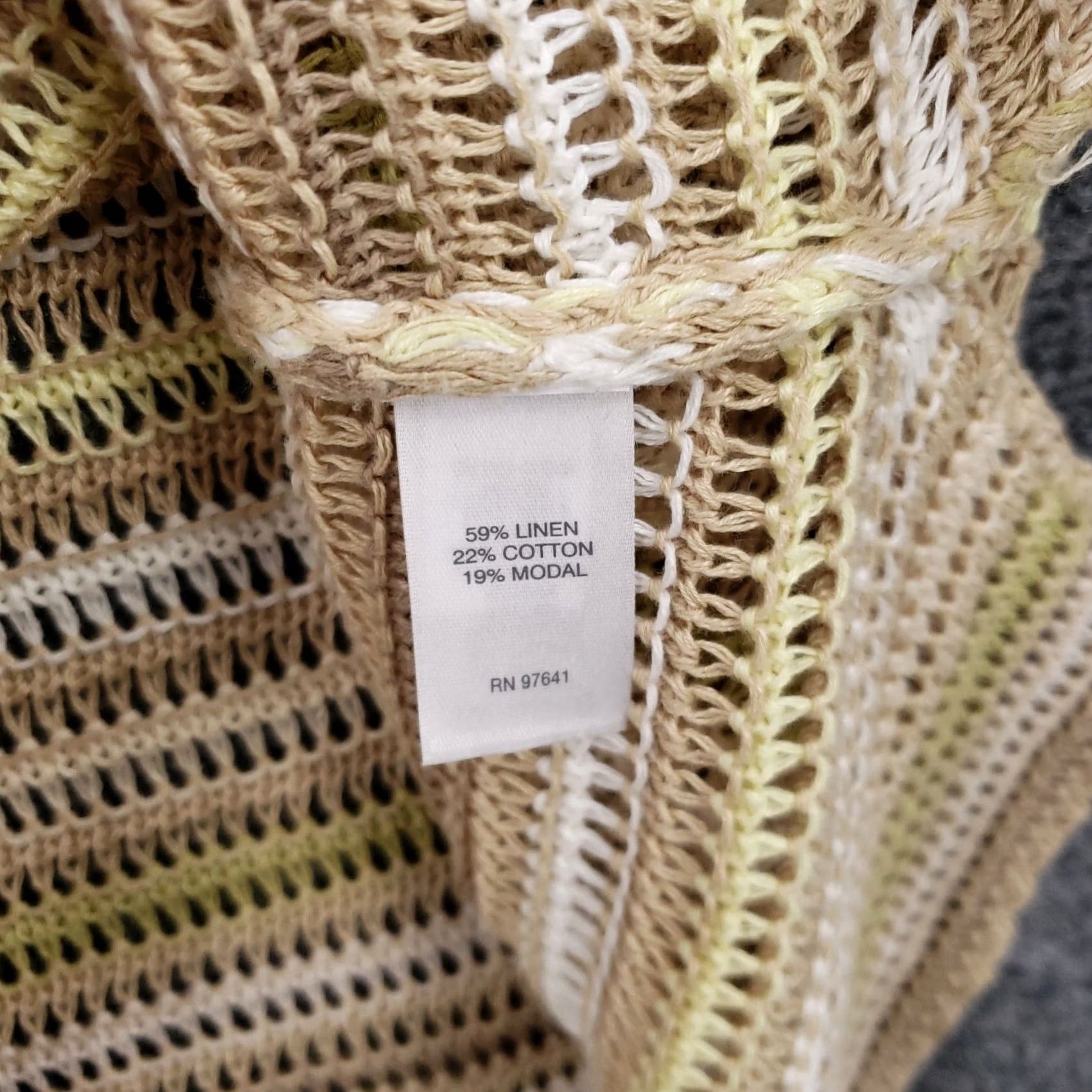 J. Jill J. Jill Sweater Womens M Medium Beige Yellow Tunic Striped Long Sleeve Open Knit Size M / US 6-8 / IT 42-44 - 4 Thumbnail