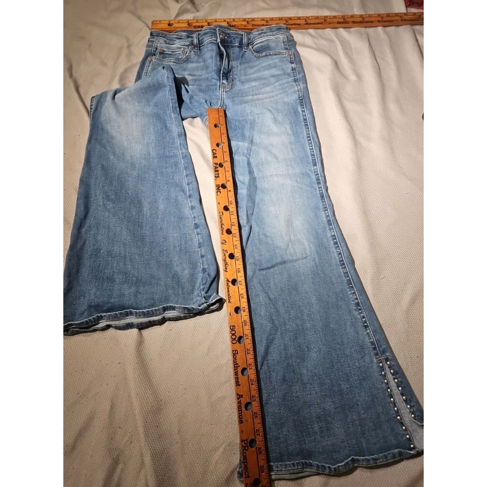 American Eagle Outfitters American Eagle Jeans Womens 12 Blue Festival Flare Slit Studded Denim Pants Mens? Size 34" / US 12 / IT 48 - 7 Thumbnail