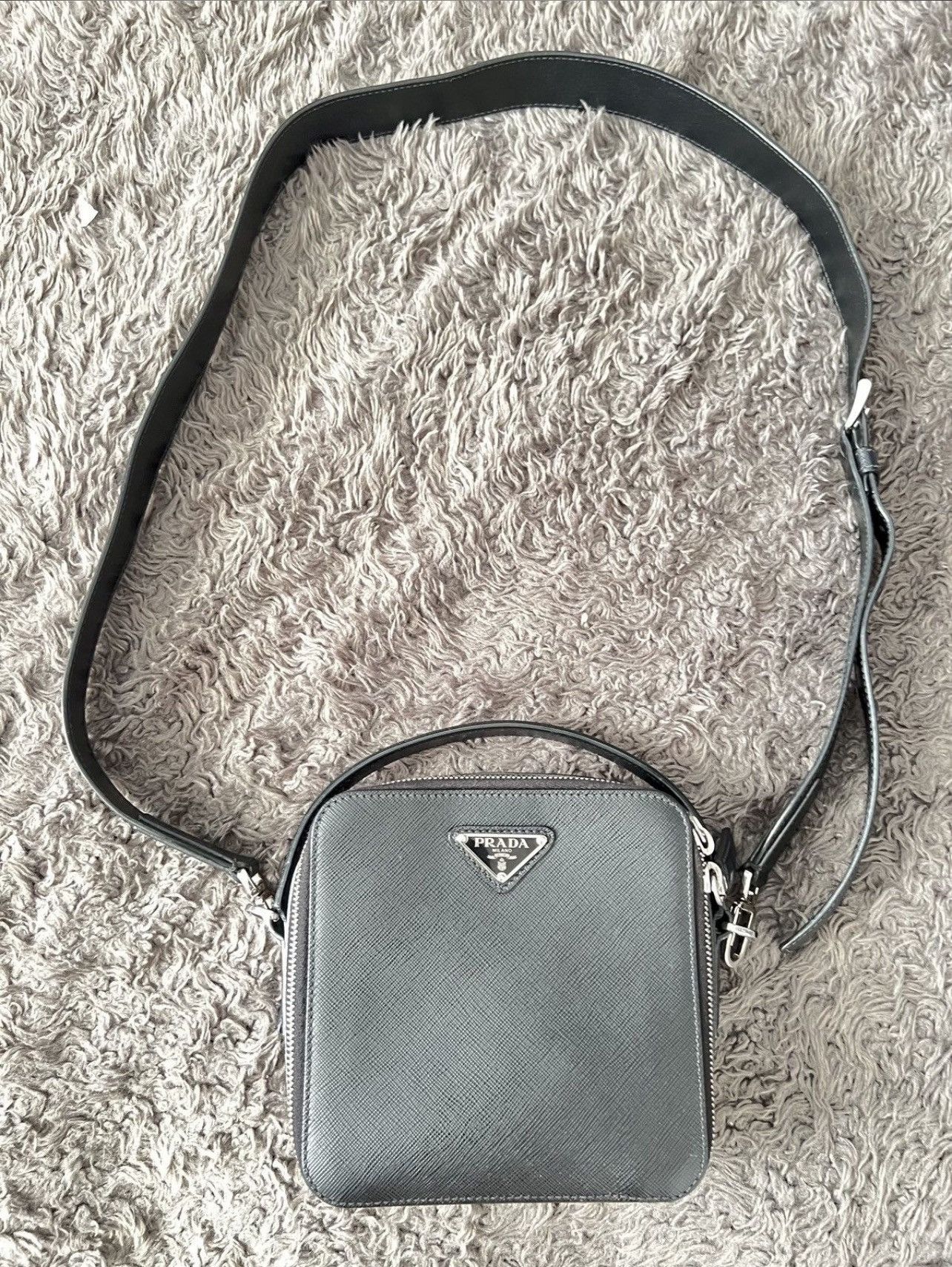 Prada Prada Black Logo Saffano Leather Cross Body Bag Size ONE SIZE - 6 Thumbnail