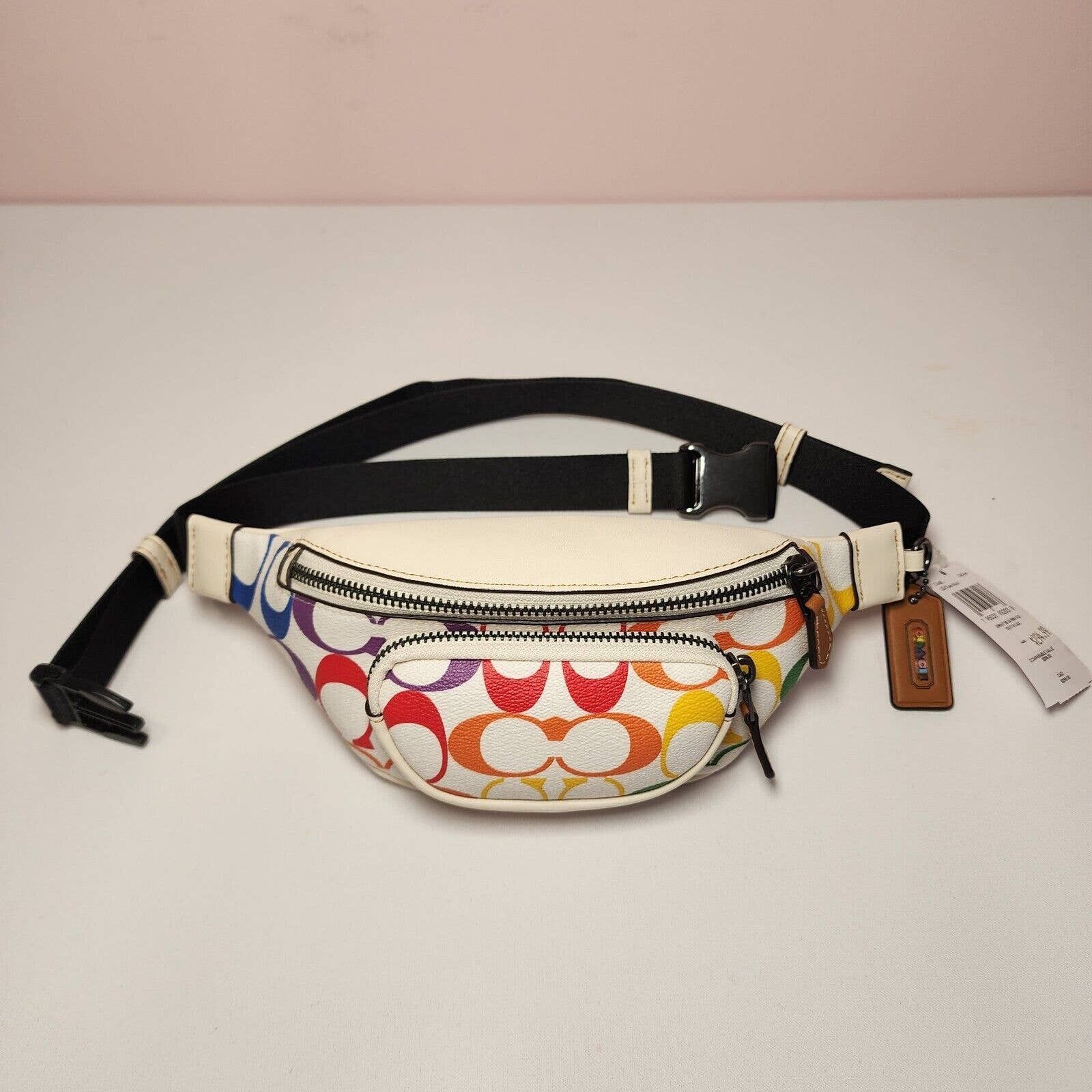 image of Coach Cj682 Sprint Belt Bag 24 Rainbow Signature Pride in White, Women's