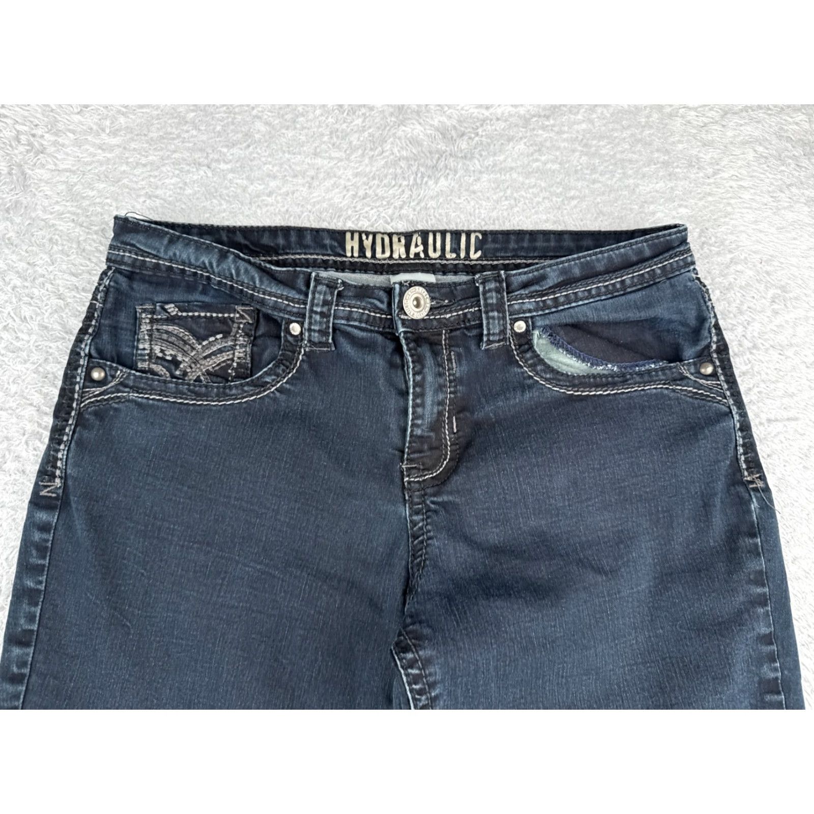 Vintage HYDRAULIC Women’s Capri Jeans 32 Blue Denim Mid Rise Dark Wash Cotton Blend 20 Inseam Regular Fit Size 24" / US 00 / IT 34 - 4 Thumbnail