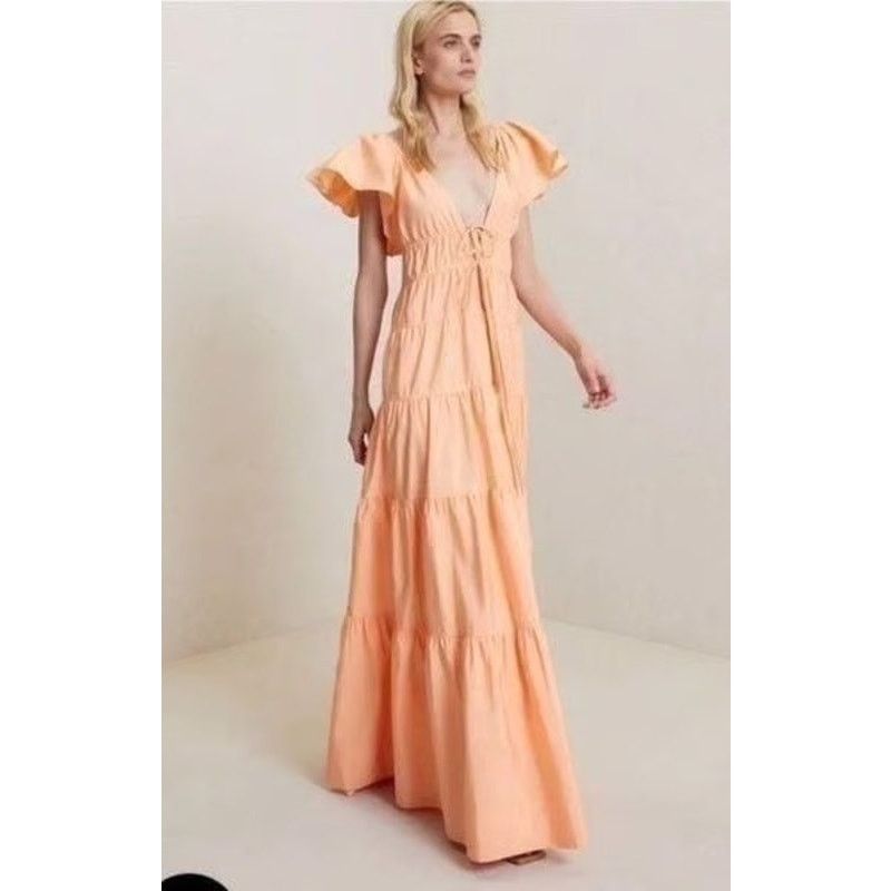 A.L.C. ALC Luca maxi dress nectar orange tiered v-neck size 0 Size XS / US 0-2 / IT 36-38 - 2 Thumbnail