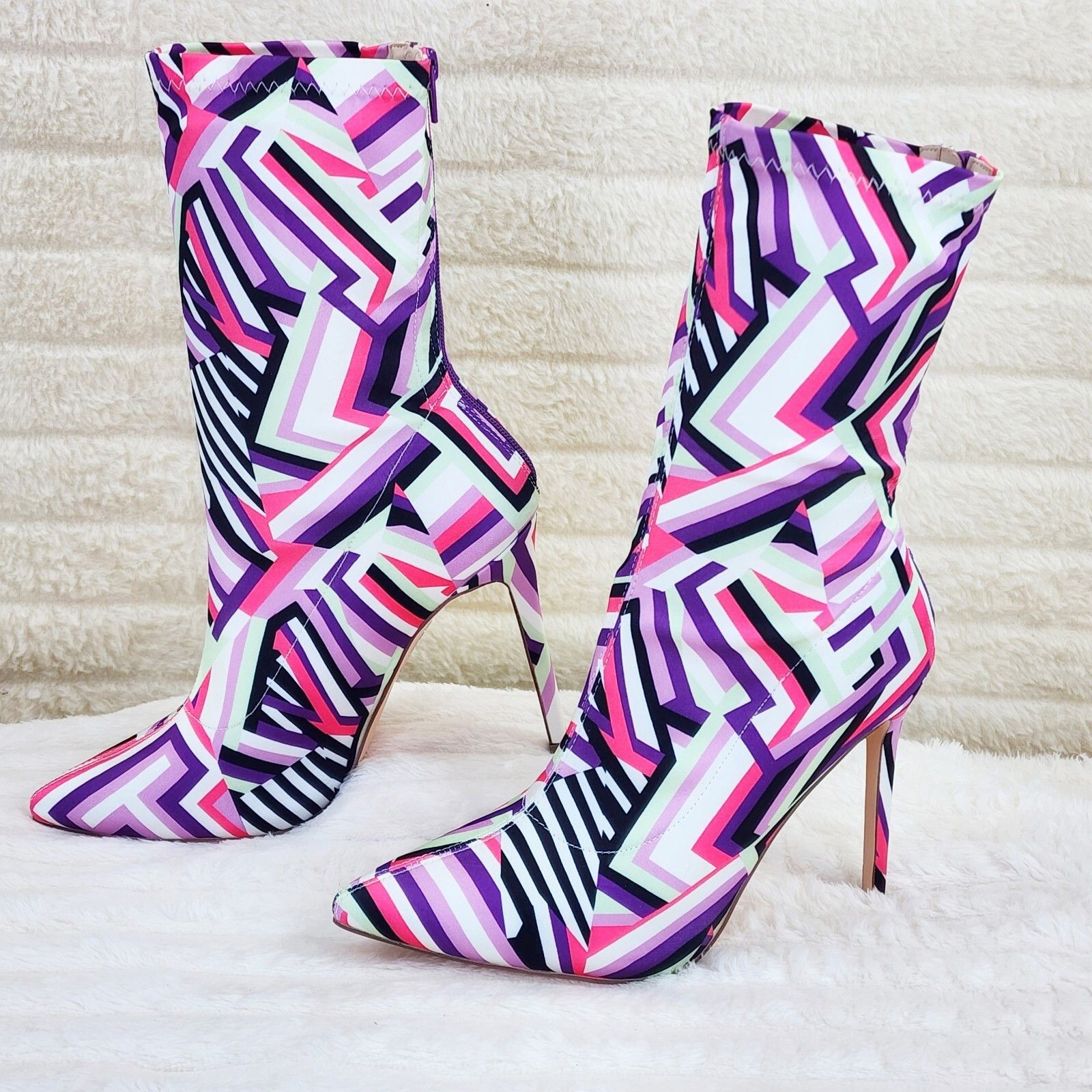 Other Odin Crazy Wild Color Pattern High Heel Stretch Fabric Ankle Size US 9 / IT 39 - 1 Thumbnail