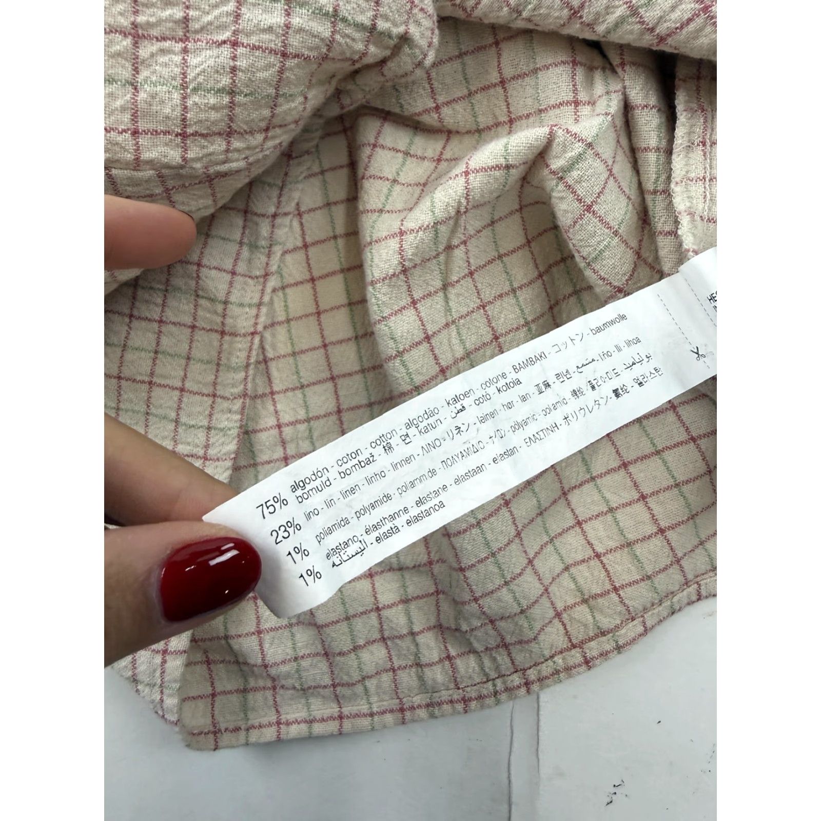 Zara Zara Dress Womens M Beige Check Puff Sleeve Cutout Sundress Mini Linen Blend Size M / US 6-8 / IT 42-44 - 3 Thumbnail