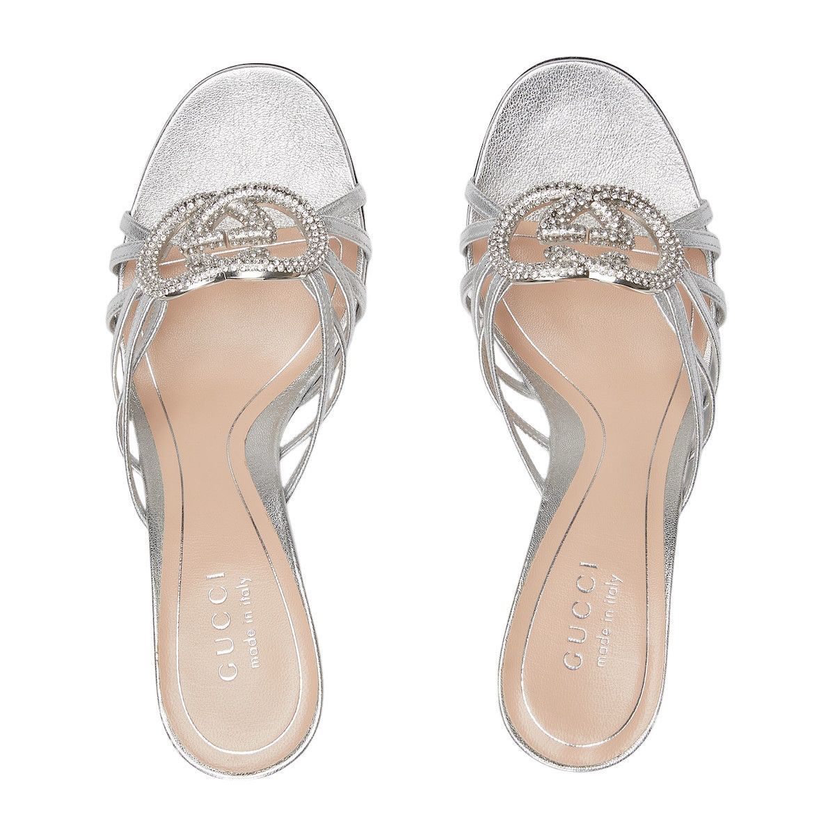 Gucci GUCCI $1220 Silver Crystal Interlocking G Sandals New & Auth Size US 7 / IT 37 - 4 Thumbnail