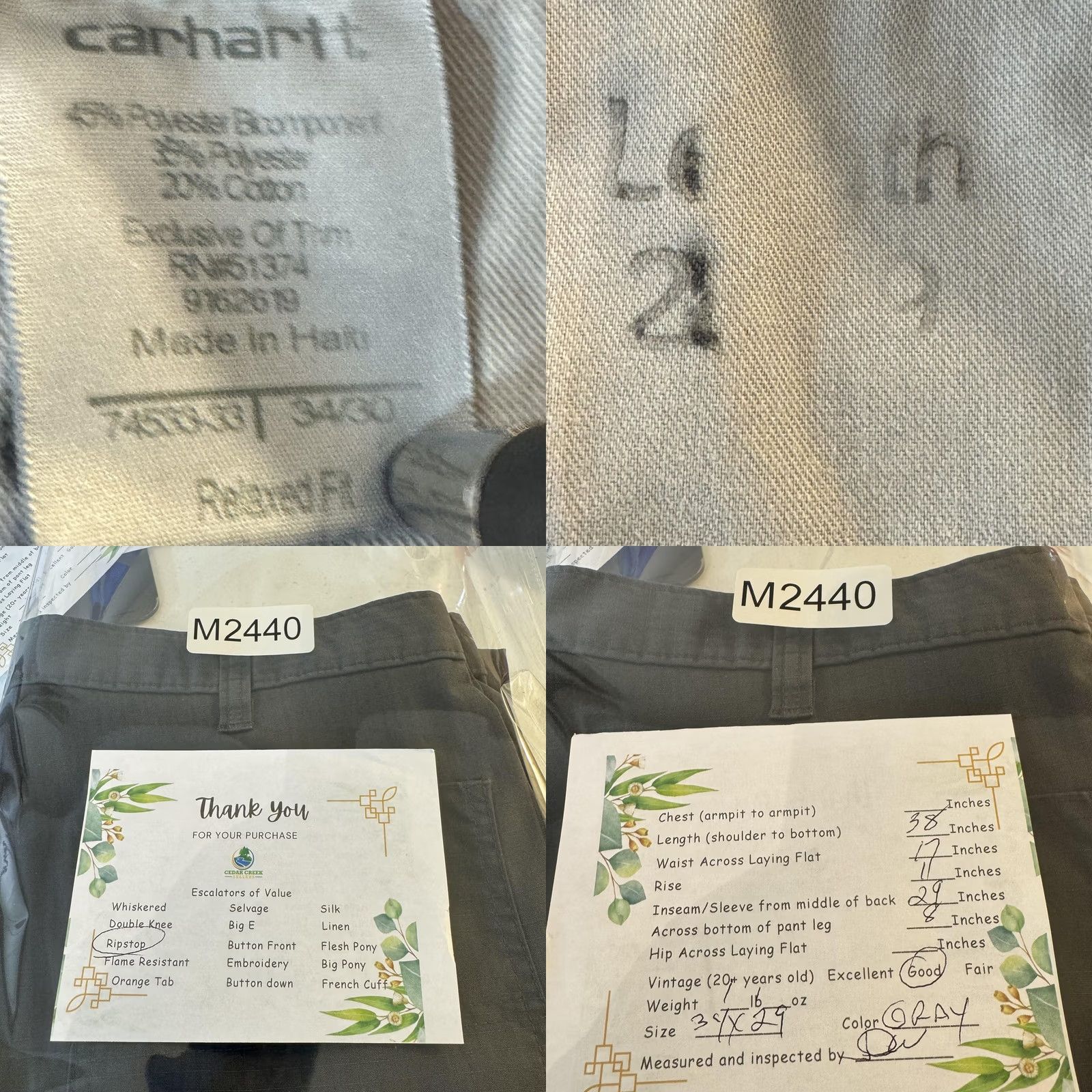 Carhartt VINTAGE Carhartt Pants Mens 37x29 Gray Ripstop Relaxed Fit Workwear Cargo (37x29) Size US 37 - 8 Thumbnail