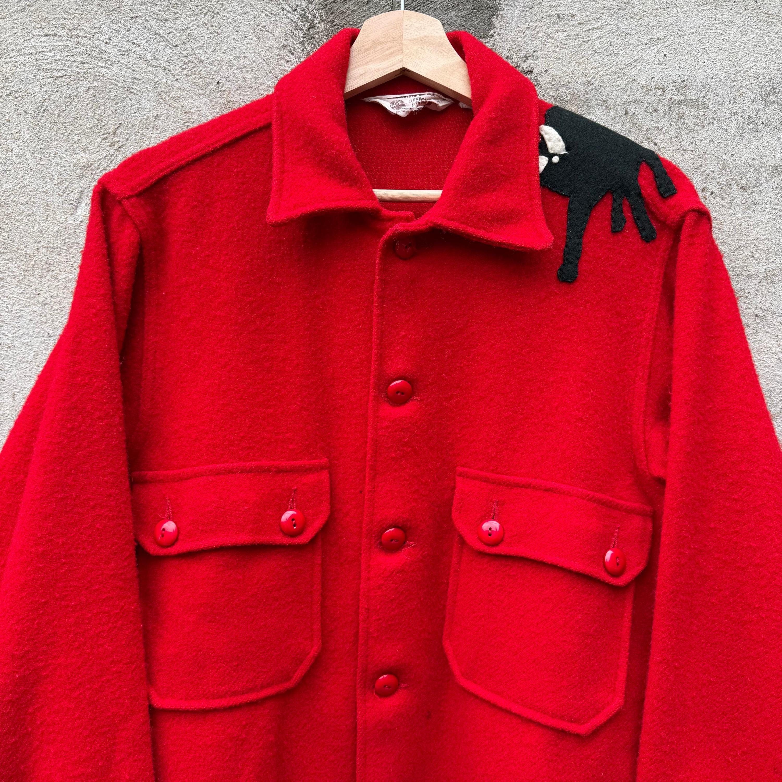 Vintage 50's Boy Scout Ranch Bull Red Wool Button Down Size US L / EU 52-54 / 3 - 6 Thumbnail