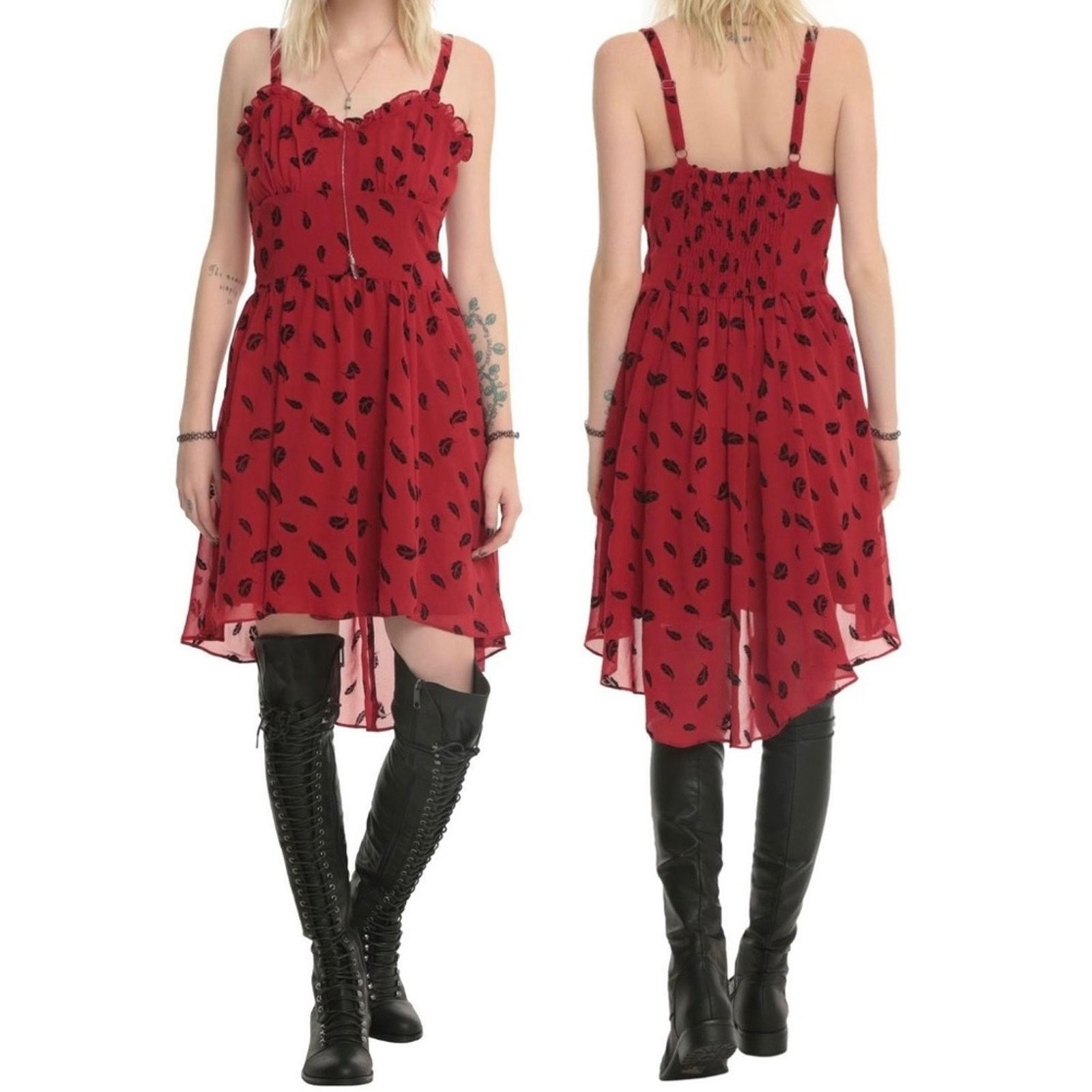 Tripp NYC Royal Bones Red & Black Feather High-Low Dress Size S / US 4 / IT 40 - 2 Thumbnail