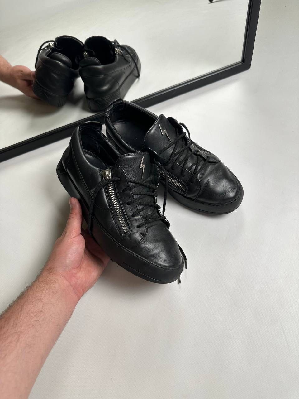 Giuseppe Zanotti Giuseppe Zanotti Frankie Zip-Detail Leather black Shoes Size US 10 / EU 43 - 1 Thumbnail