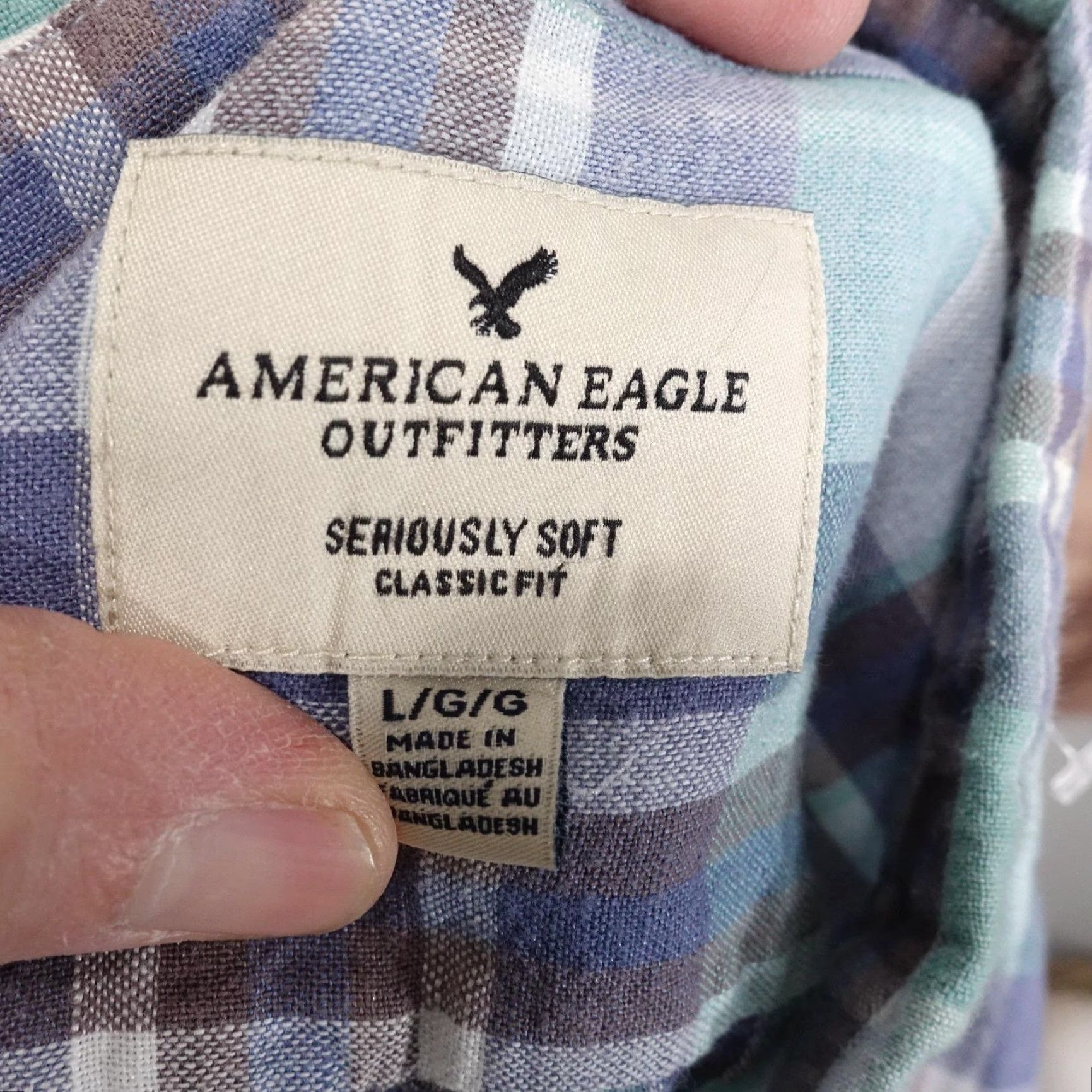 American Eagle Outfitters American Eagle Shirt L Green Plaid Seriously Soft Button Up Linen Classic Fit Size US L / EU 52-54 / 3 - 6 Thumbnail