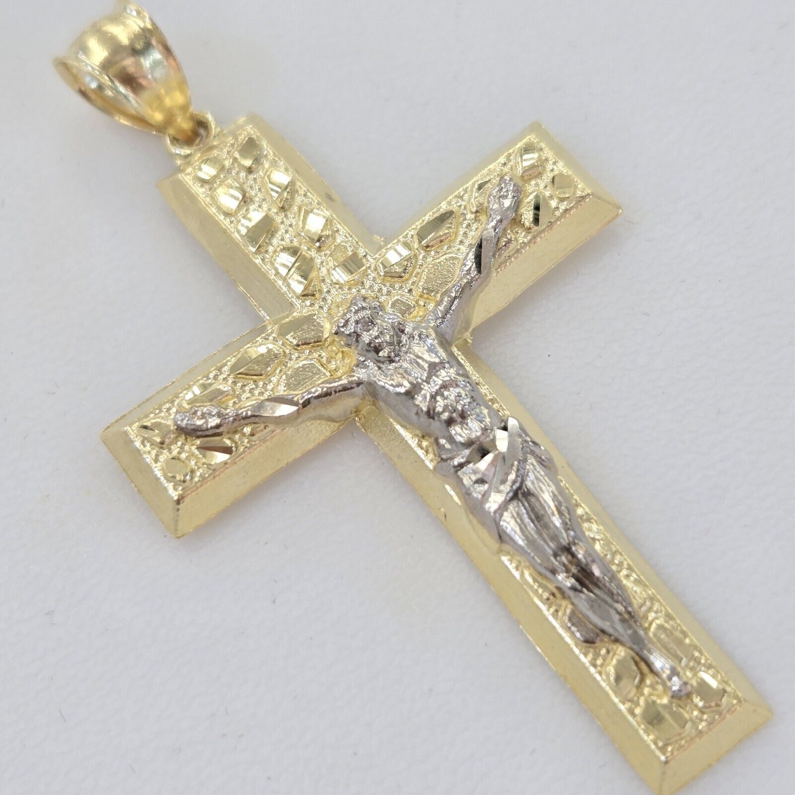 Real 10k Gold nugget Jesus Crucifix Cross Pendant charm