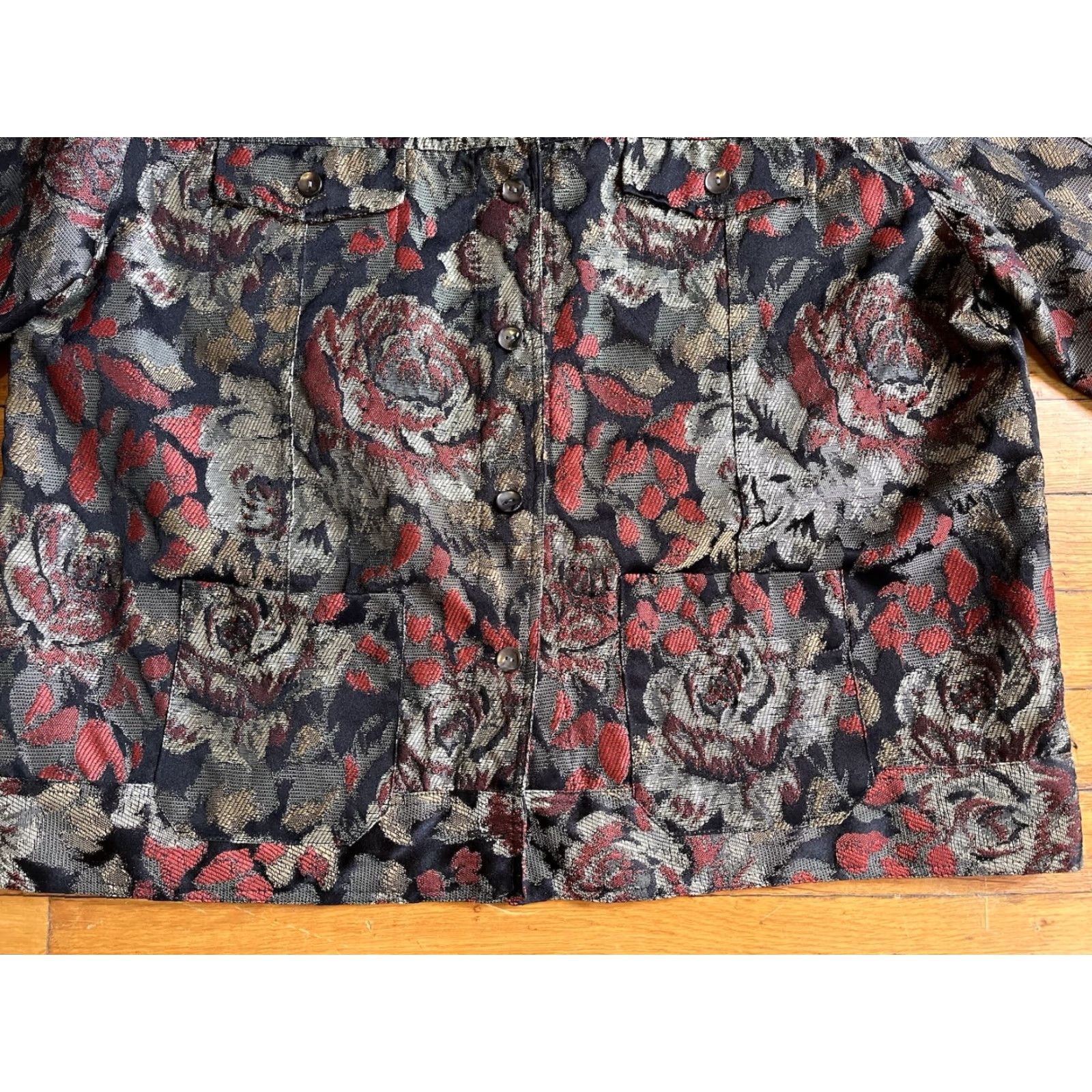 Vintage VINTAGE Chico’s Floral Denim Jacket Women’s 3 Jacquard All Over Print Tapestry Jacket Size XS / US 0-2 / IT 36-38 - 2 Thumbnail