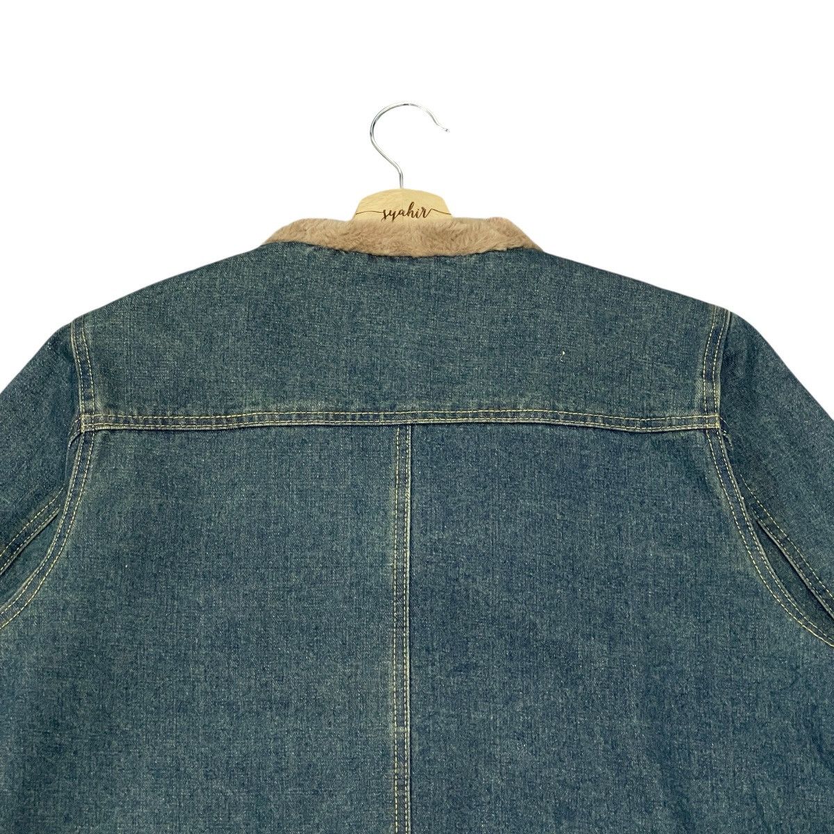Japanese Brand Vintage Faux Fur Trimmed Denim Jacket — Leather Straps Size L / US 10 / IT 46 - 11 Thumbnail