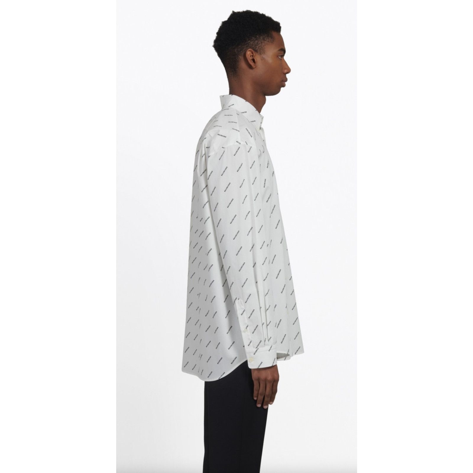 Balenciaga Balenciaga White Black All Over Logo Long Sleeve Button Up Size US M / EU 48-50 / 2 - 14 Thumbnail