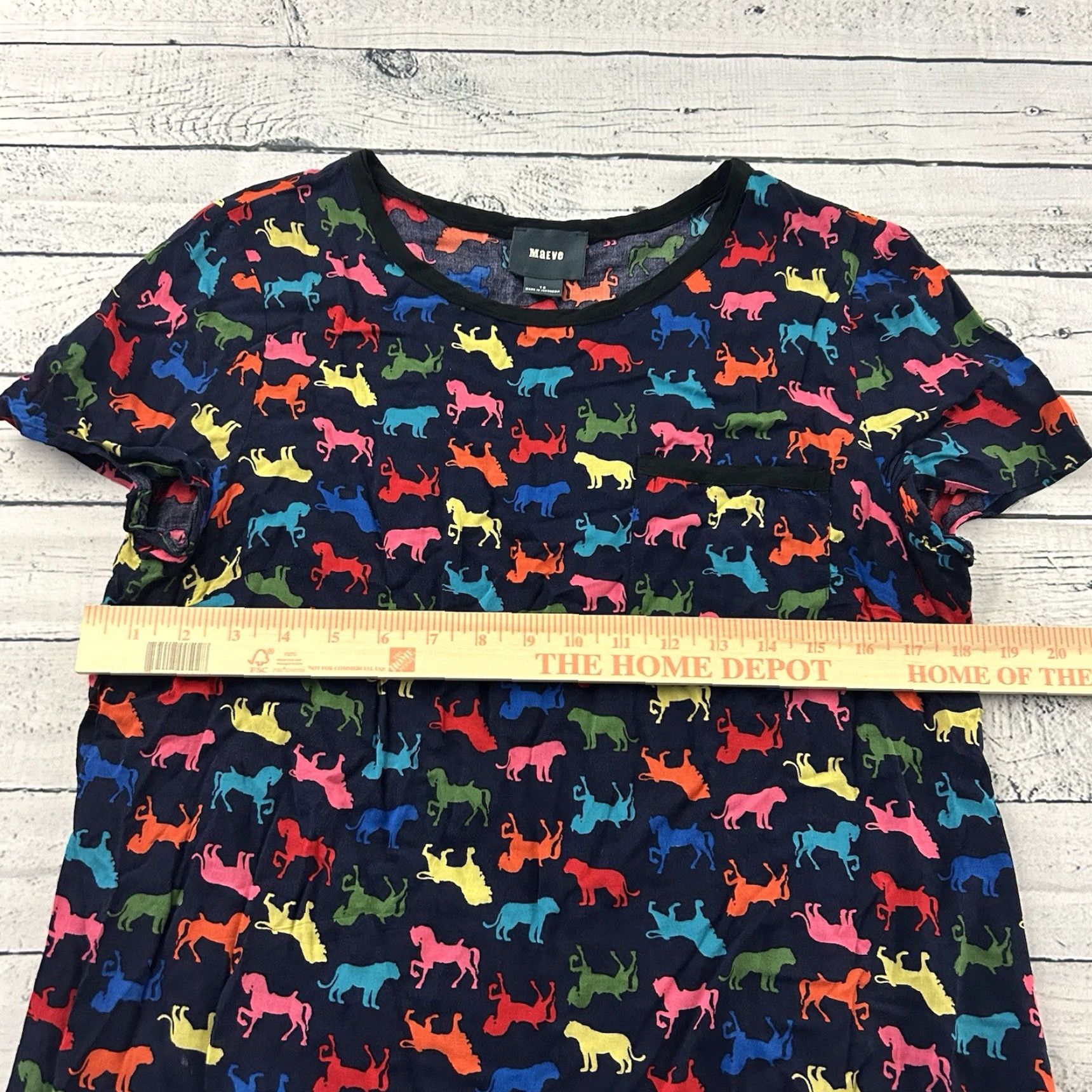 Vintage Maeve Anthropologie Short Sleeve Unicorn Print Pocket Top Women's 10 Blue Shirt Size L / US 10 / IT 46 - 4 Thumbnail