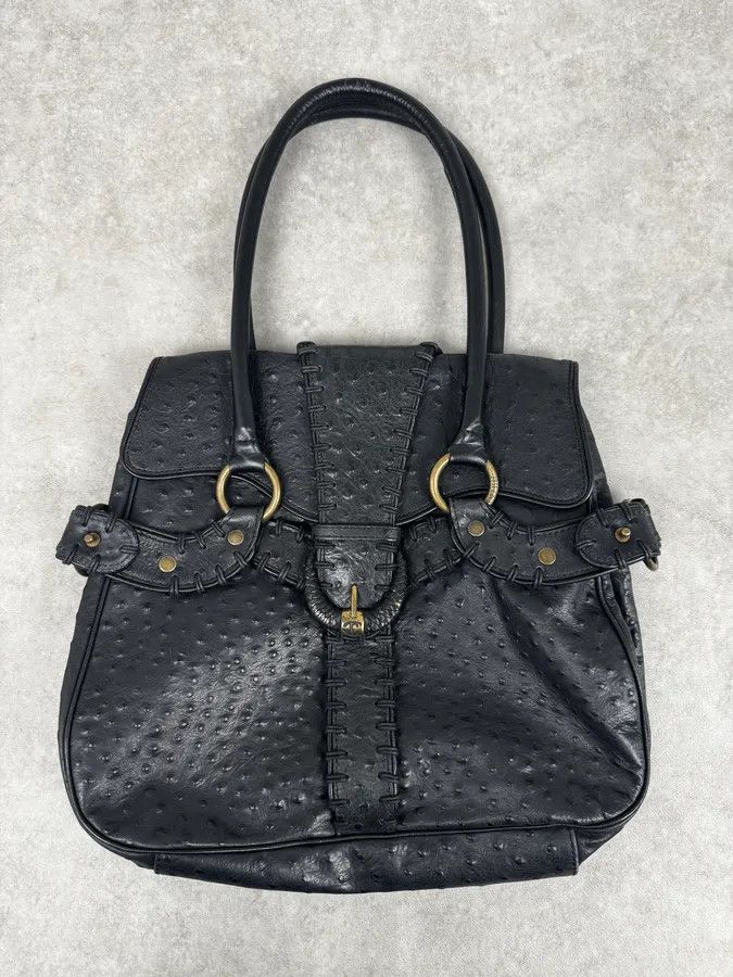 Roberto Cavalli SS2008 Cavalli Black Ostrich Effect Leather Handle Bag Size ONE SIZE - 2 Thumbnail
