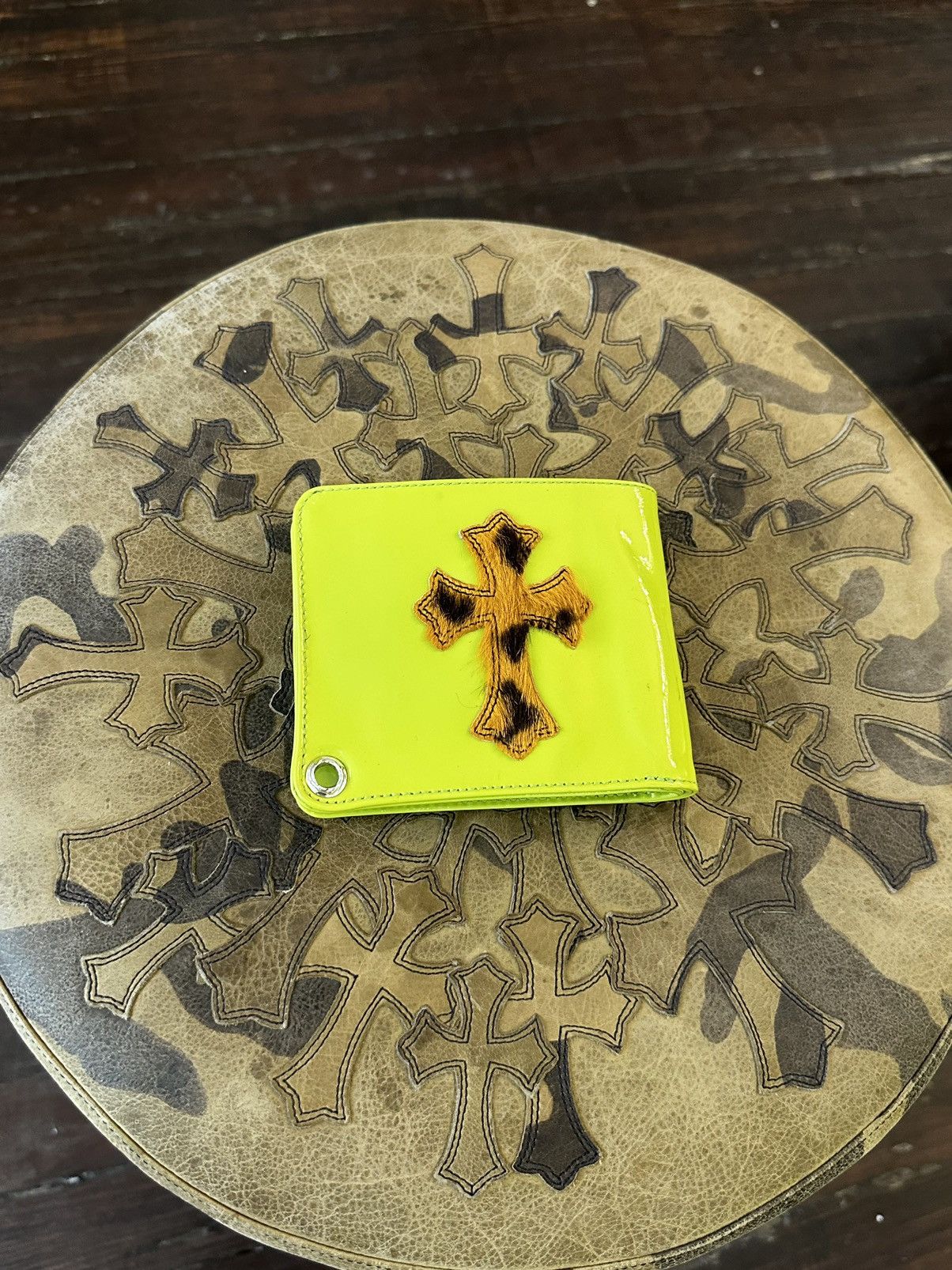 Chrome Hearts CHROME HEARTS 1/1 LIME GREEN CHEETAH LEOPARD CROSS WALLET Size ONE SIZE - 1 Thumbnail