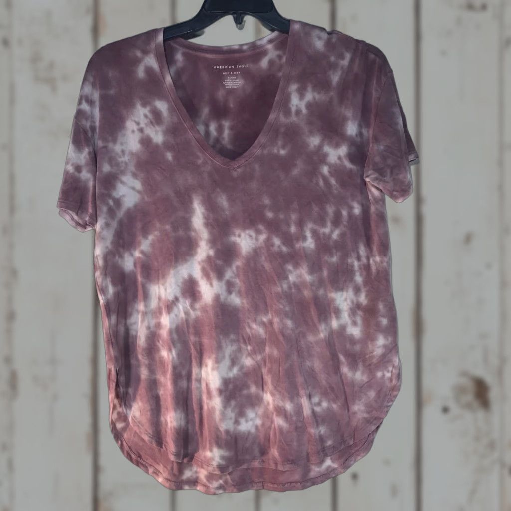 American Eagle Outfitters VINTAGE American Eagle Outfitters Tunic Shirt Womens S Pink/White Tie Dye 90s Casual Slim Fit Short Sleeve 28in Length Women Size S / US 4 / IT 40 - 1 Thumbnail