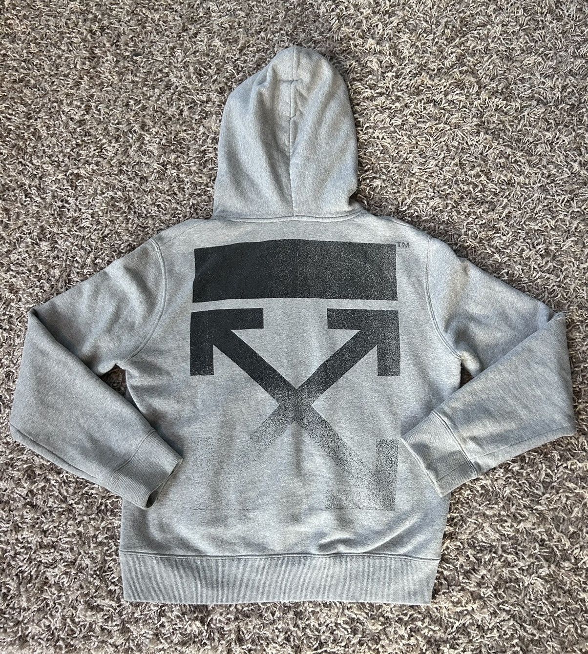Pre-owned Off-white Grey/black Logo Fade Hoodie Size M