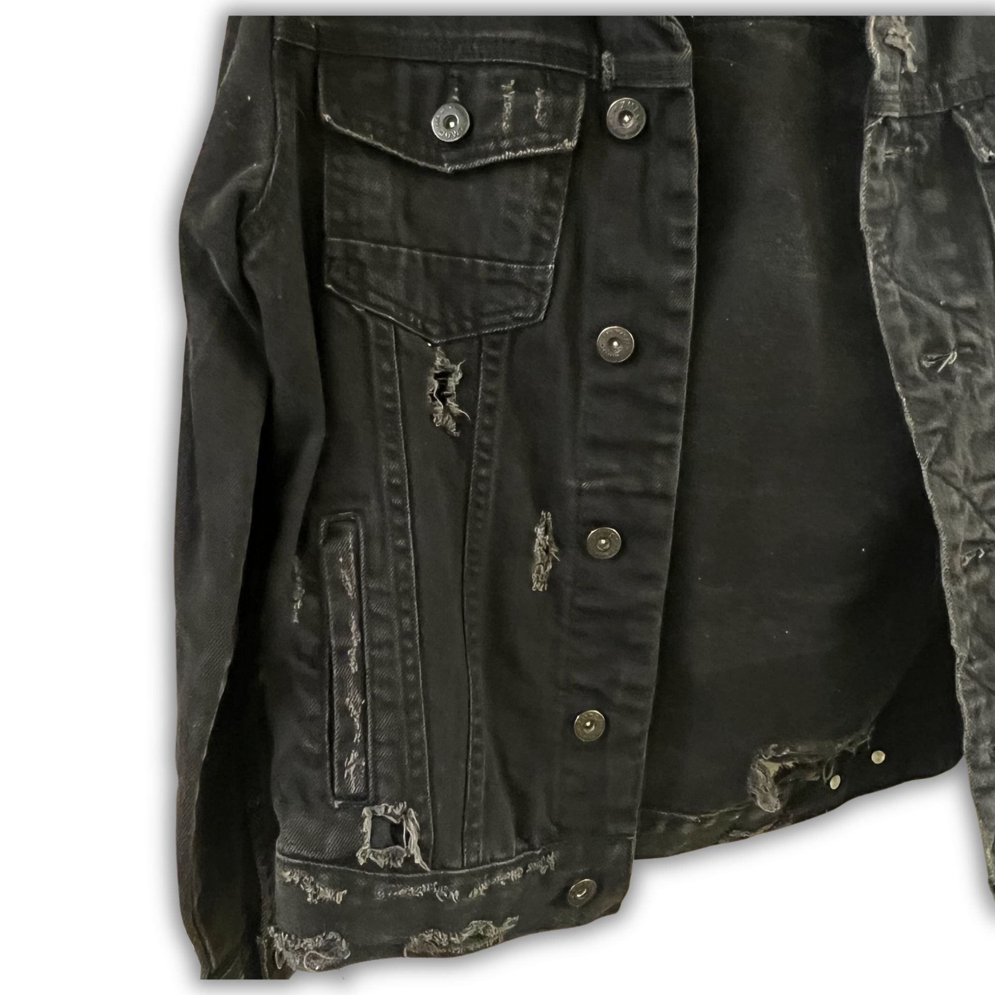 Zara Zara Man Black Distressed Denim Trucker Jacket Size S-M Size US S / EU 44-46 / 1 - 4 Thumbnail